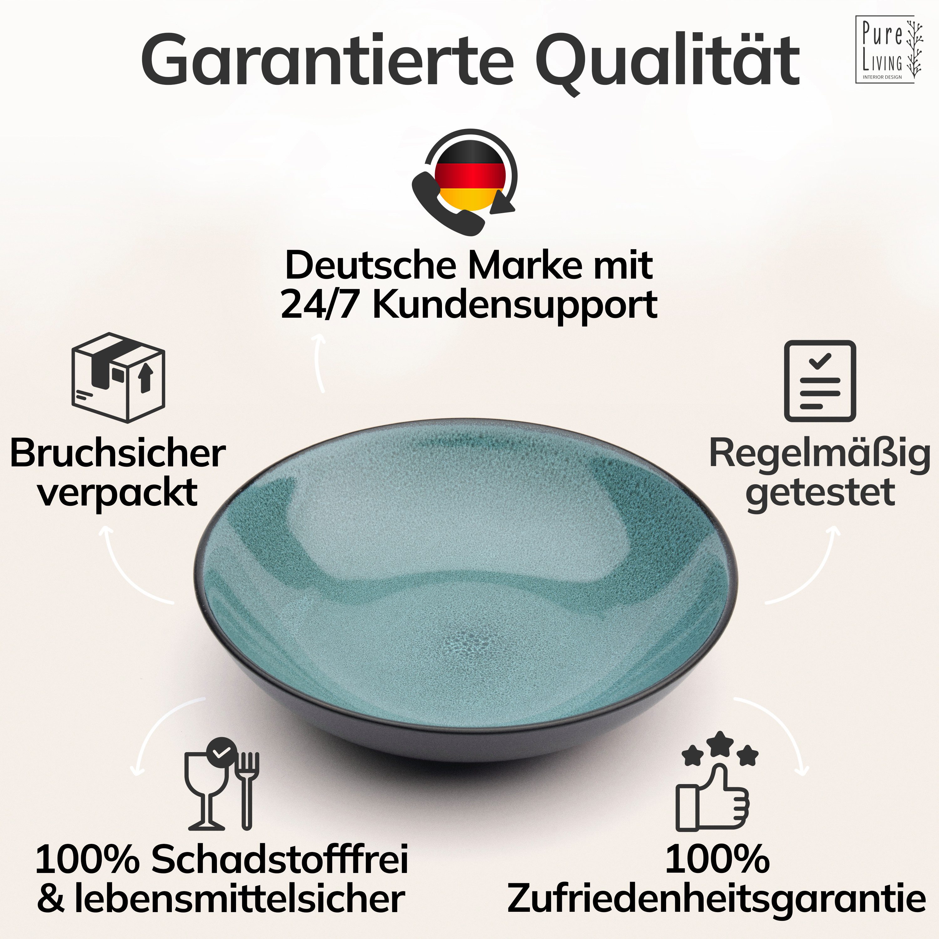 PURE LIVING INTERIOR DESIGN Geschirr-Set Ibiza, 6er-Set Suppenteller, 20 cm, Riffelstruktur, Petrol (6-tlg), 6 Personen, Steingut – Bild 4 von 5
