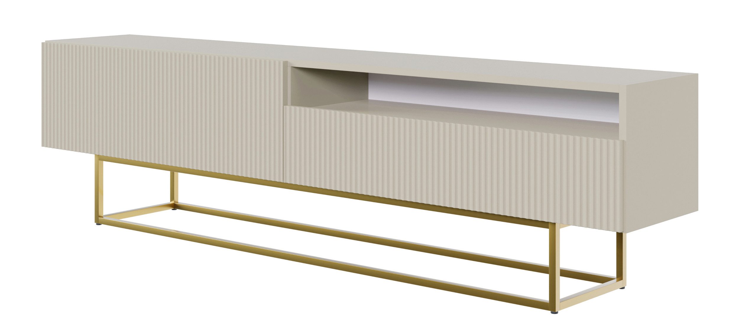 Selsey TV-Schrank VELDIO mit offenem Fach, Lamellenfronten und goldenen Metallbeinen, 175 cm