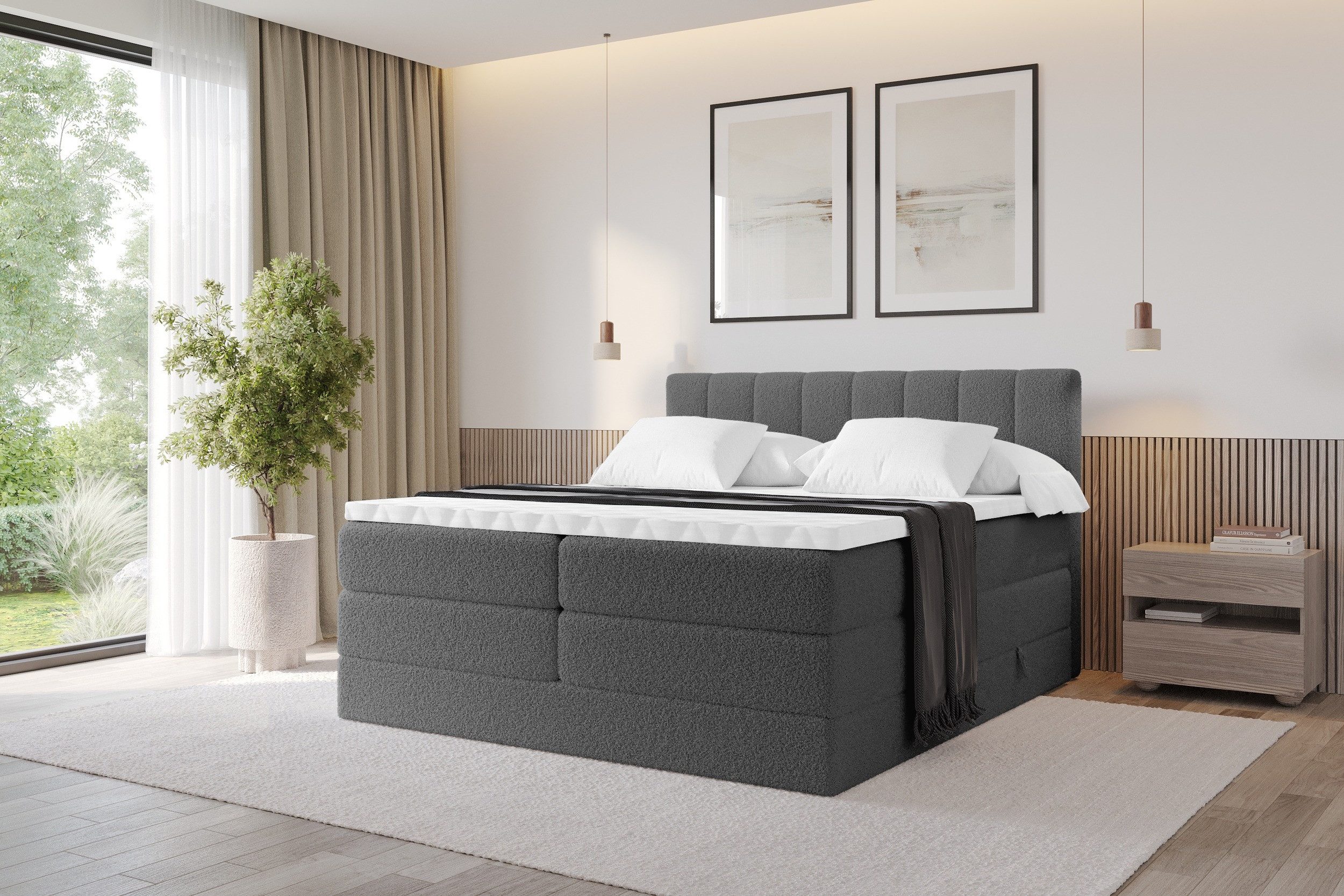 ALTDECOR Boxspringbett OTTA KING (Multipocket-Matratze H4, H3 Matratze Bonellfederung, Topper, Kopfteil), Boxbett, Boxspringbett,Doppelbett