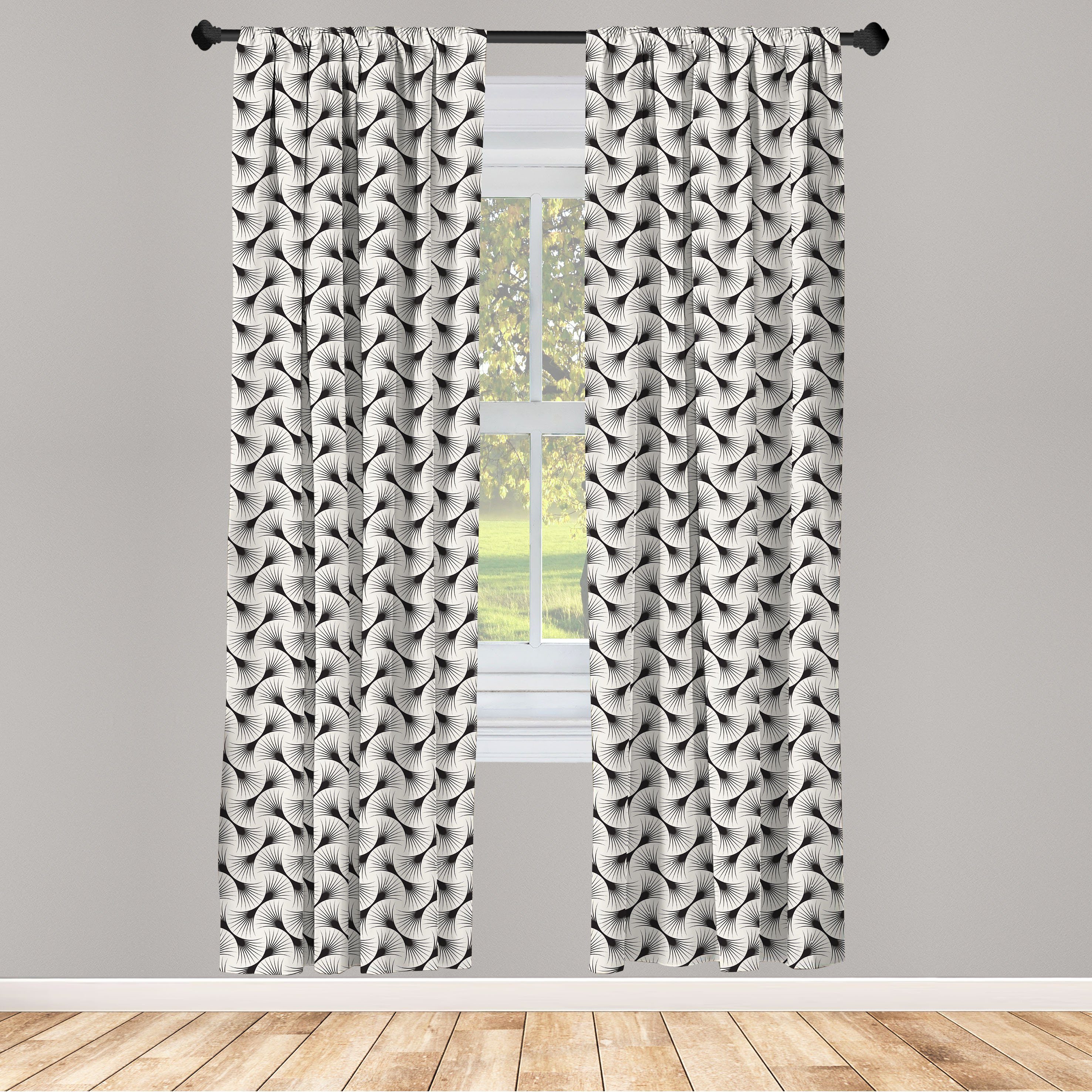 Gardine Vorhang für Wohnzimmer Schlafzimmer Dekor, Abakuhaus, Microfaser, Retro Bogenlinien Gitter mit Kurven | Fertiggardinen
