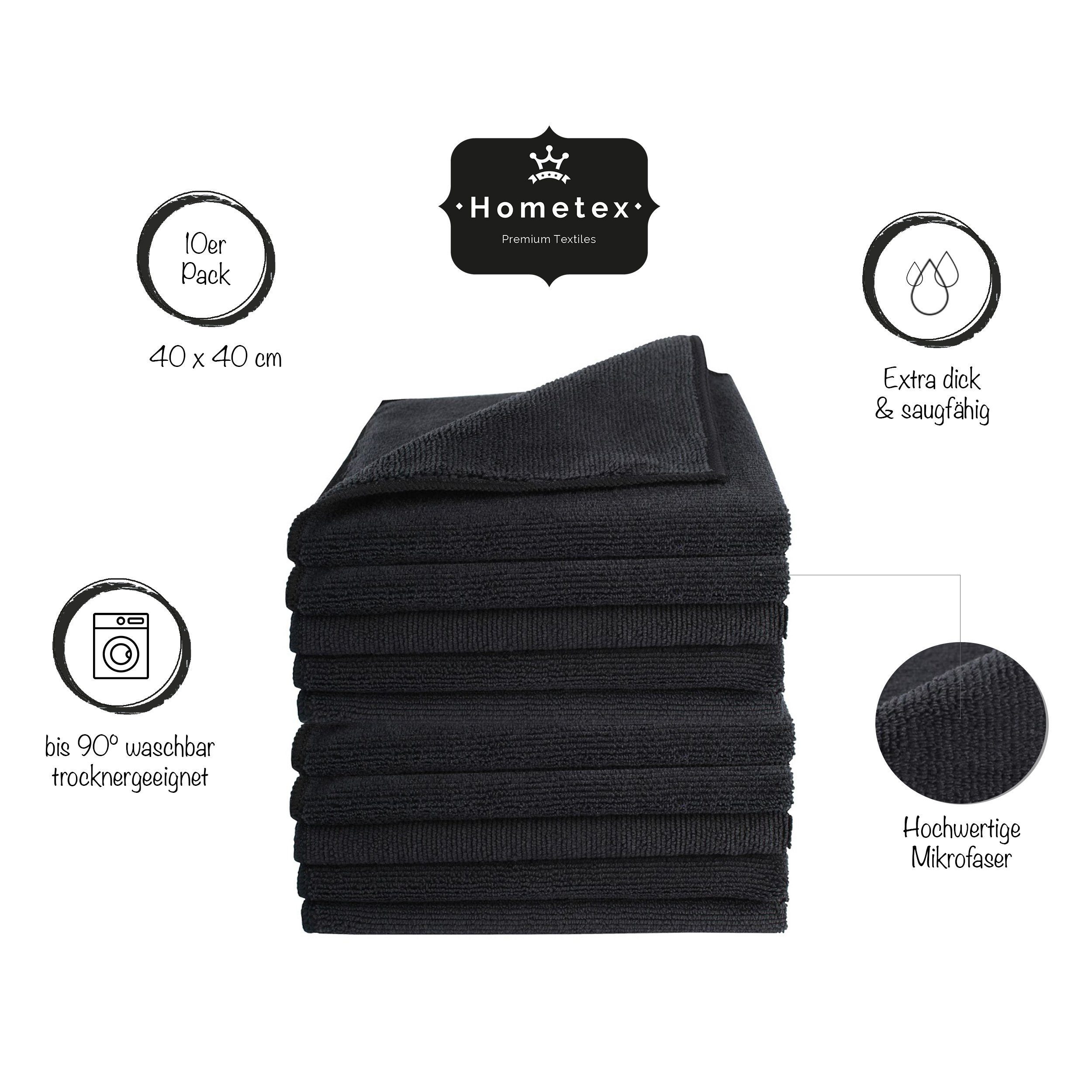 Hometex Premium Textiles Geschirrtuch Mikrofaser Putztuch, Staubtuch Reinigungstuch 40 x 40 cm, (10-tlg), Ideal für Autopflege, Küche und Barista Schwarz