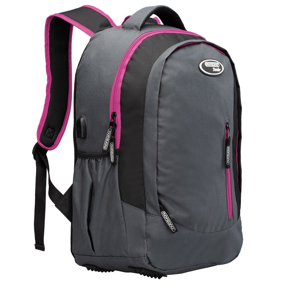 monzana Laptoprucksack, Reisetasche Damen Herren Schulrucksack Kinder mit USB Ladeport Grau