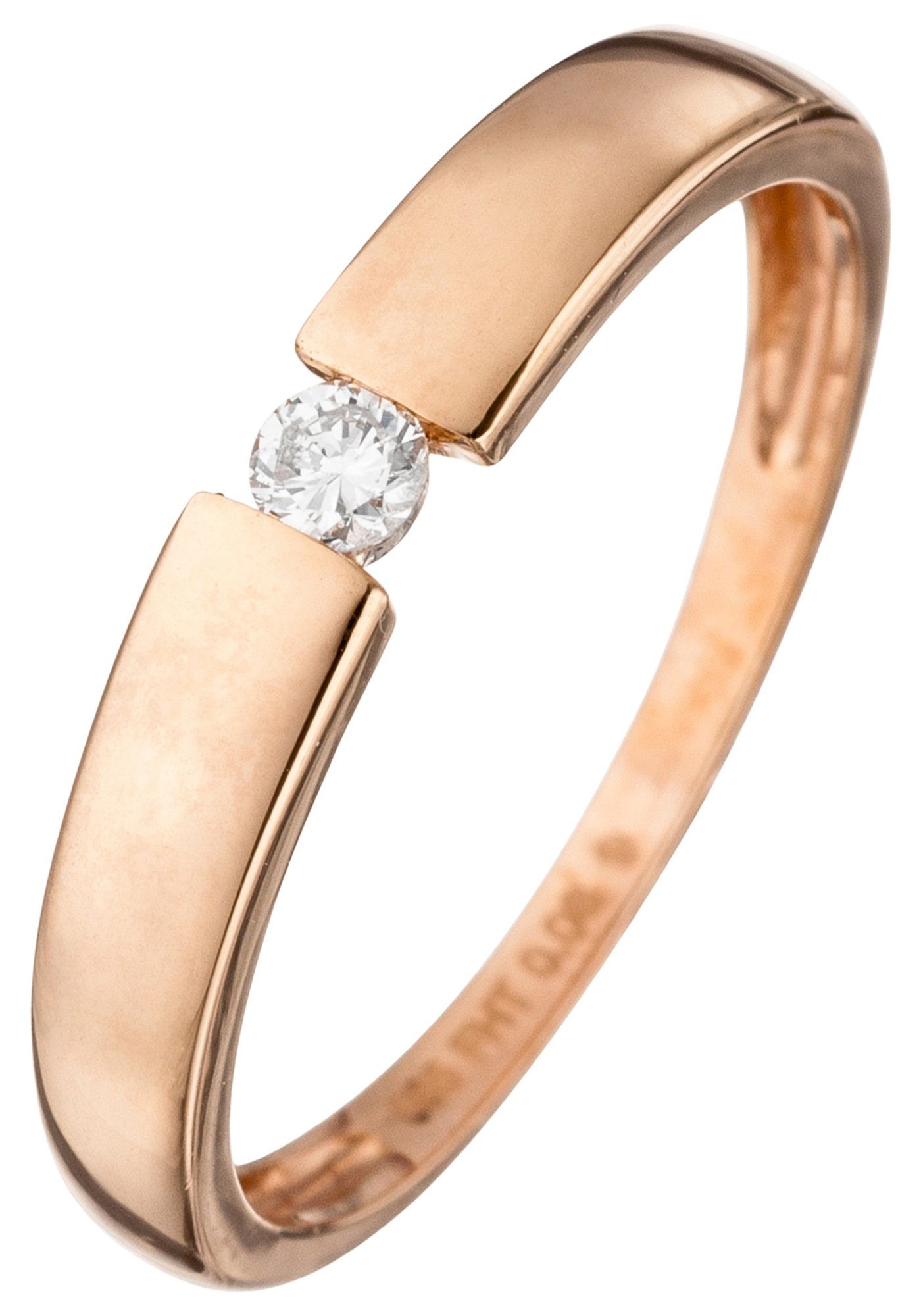 JOBO Solitärring Spannring Roségoldring, 585 Roségold mit Diamant