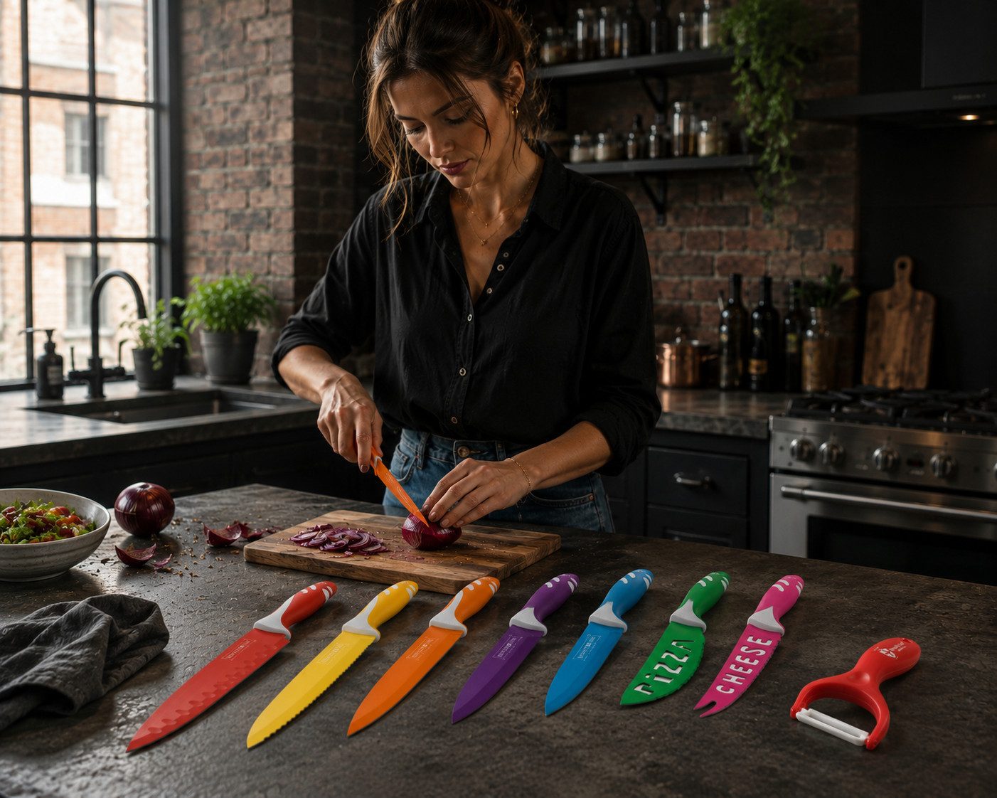 Royalty Line Messer-Set Messer Kochmesser Sparschäler Messerset 8-tlg.bunt RL-COL7A (Set bestehend aus 7 Messern und 1 Sparschäler)