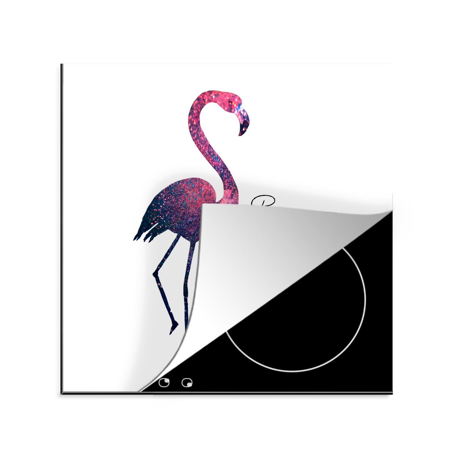 MuchoWow Herdblende-/Abdeckplatte Flamingo - Vogel - Zeichnung - Zitat, Vinyl, (1 tlg), 78x78 cm, Ceranfeldabdeckung, Arbeitsplatte für küche