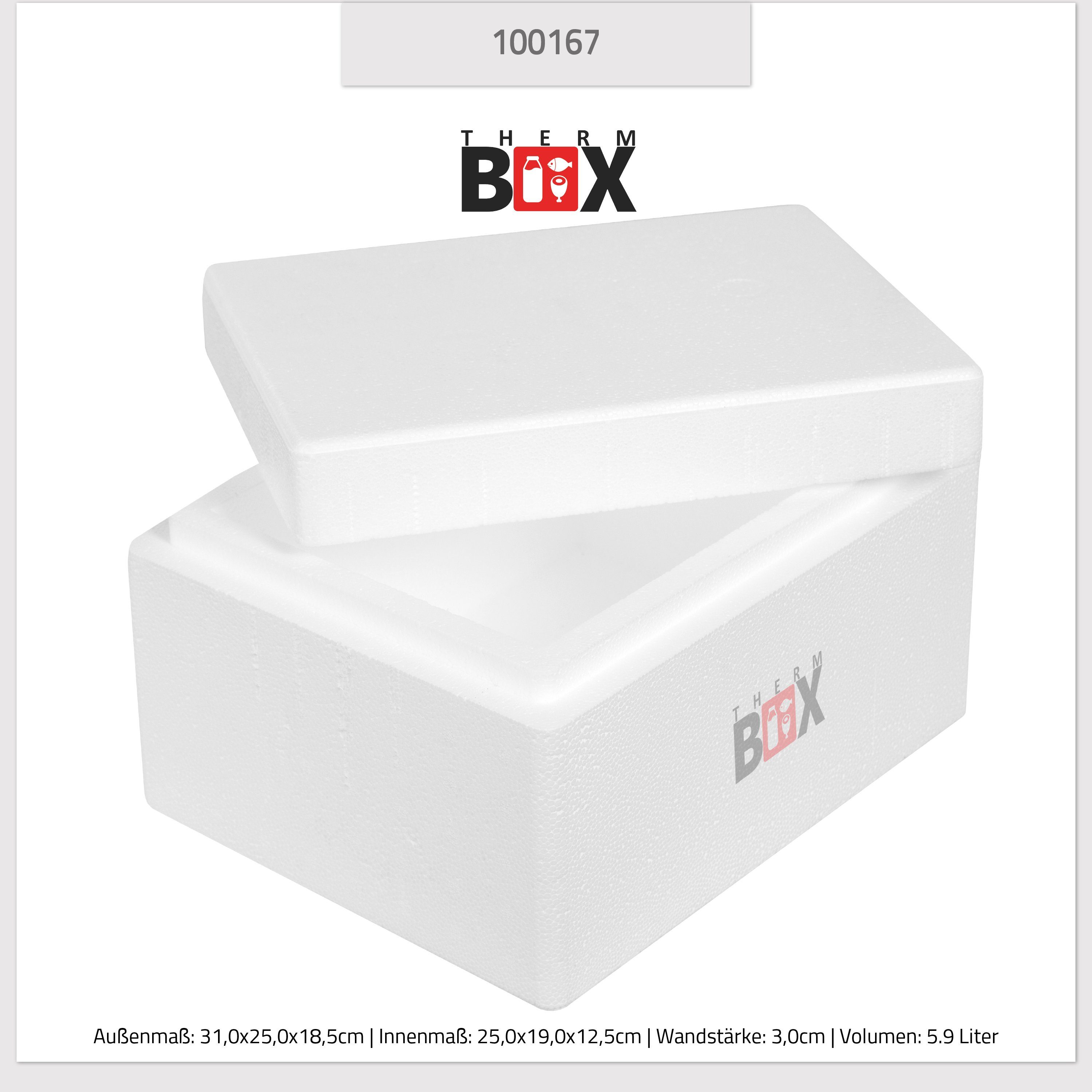 THERM-BOX Thermobehälter Styroporbox 5W Innen: Box 5,9L, mit Deckel Wand: Kühlbox Isolierbox 3cm Wiederverwendbar 0-tlg., (1, im 25x19x12cm Karton), Styropor-Verdichtet, Warmhaltebox Thermobox