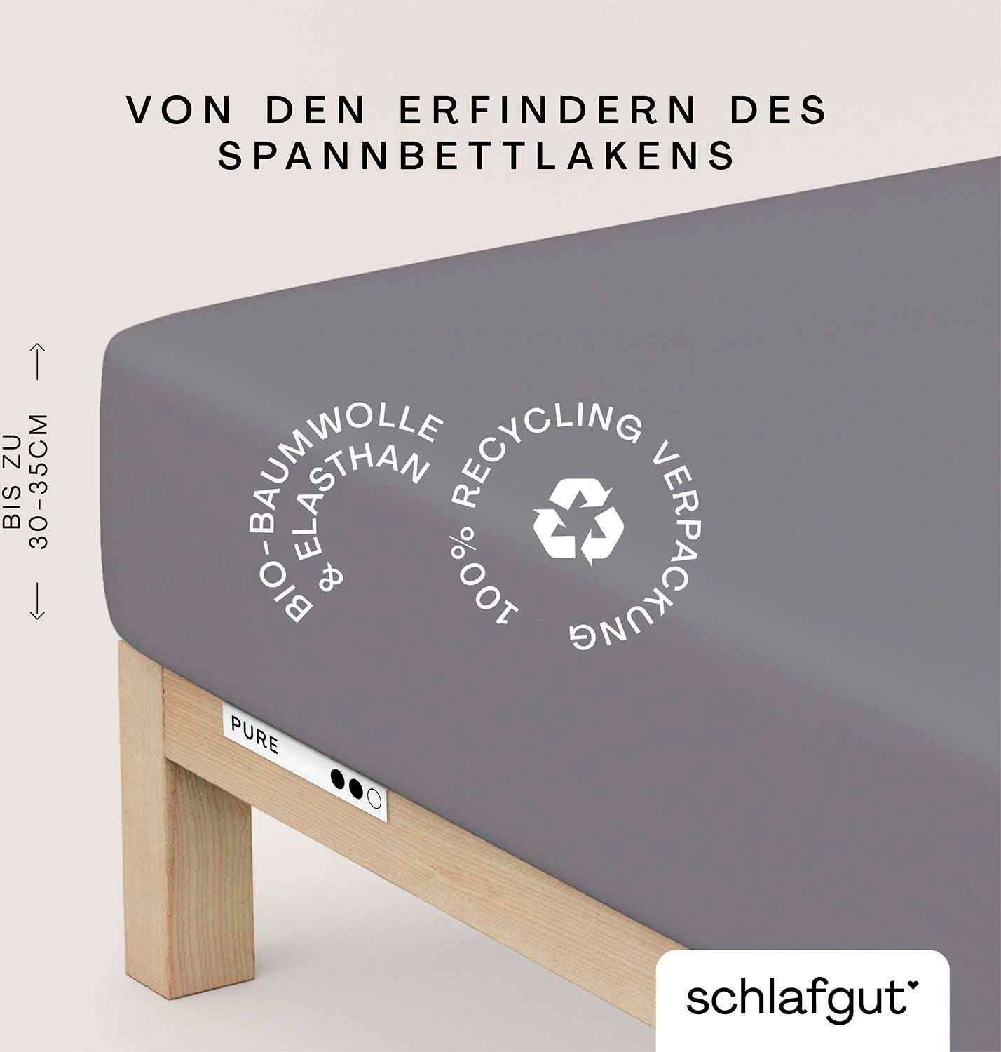 Schlafgut Spannbettlaken PURE Bio-Baumwolle mit Elasthan, 170 g/m², Bettlaken, Spannbetttuch, Jersey, Gummizug: rundum, (1 Stück), PREMIUM Laken für Matratzen bis 30cm Höhe, dehnbar blickdicht, straff