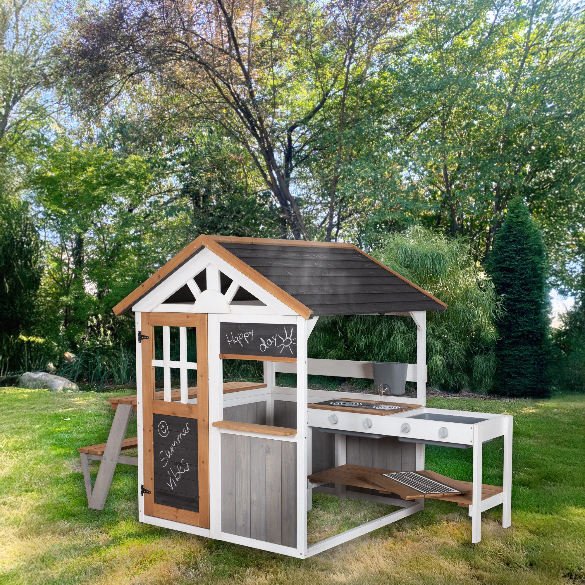 roba® Spielhaus für den Garten - Outdoor Spiel Haus Kinder ab 18 Monaten - Gartenhaus, Kreatives Spiel für draußen - Erweiterbar mit Küche & Picknicktisch