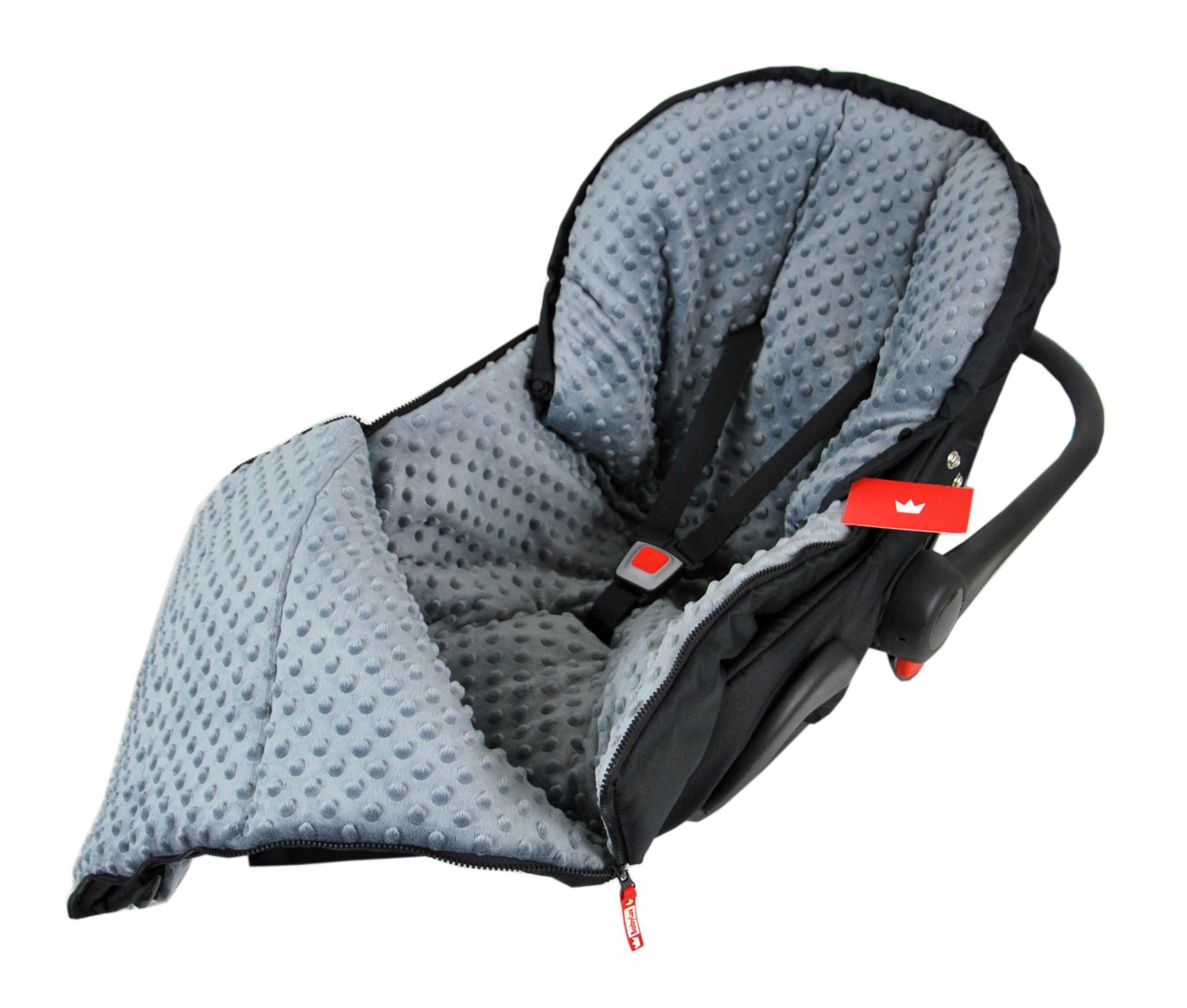 Fußsack Handmuff, BabyLux MINKY Babyschale Thermo Buggy Fußsack Kinderwagen dunkel + Muff Schwarz Fleece Grau / BABYLUX