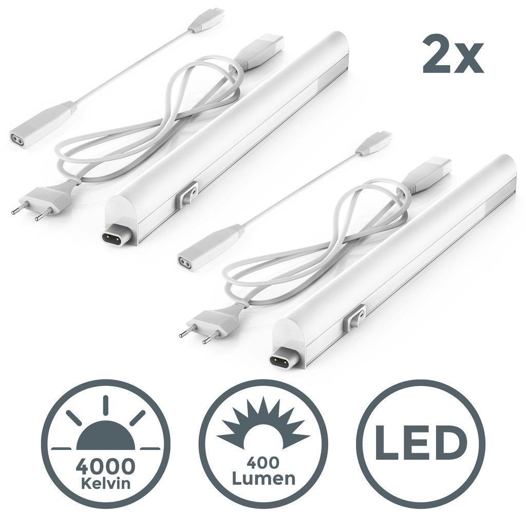 B.K.Licht LED Unterbauleuchte 2er Set LED Lichtleiste je 4W 400lm 4.000K - BKL1514, LED fest integriert, Neutralweiß, erweiterbar durch Stecksystem 313x22x30mm