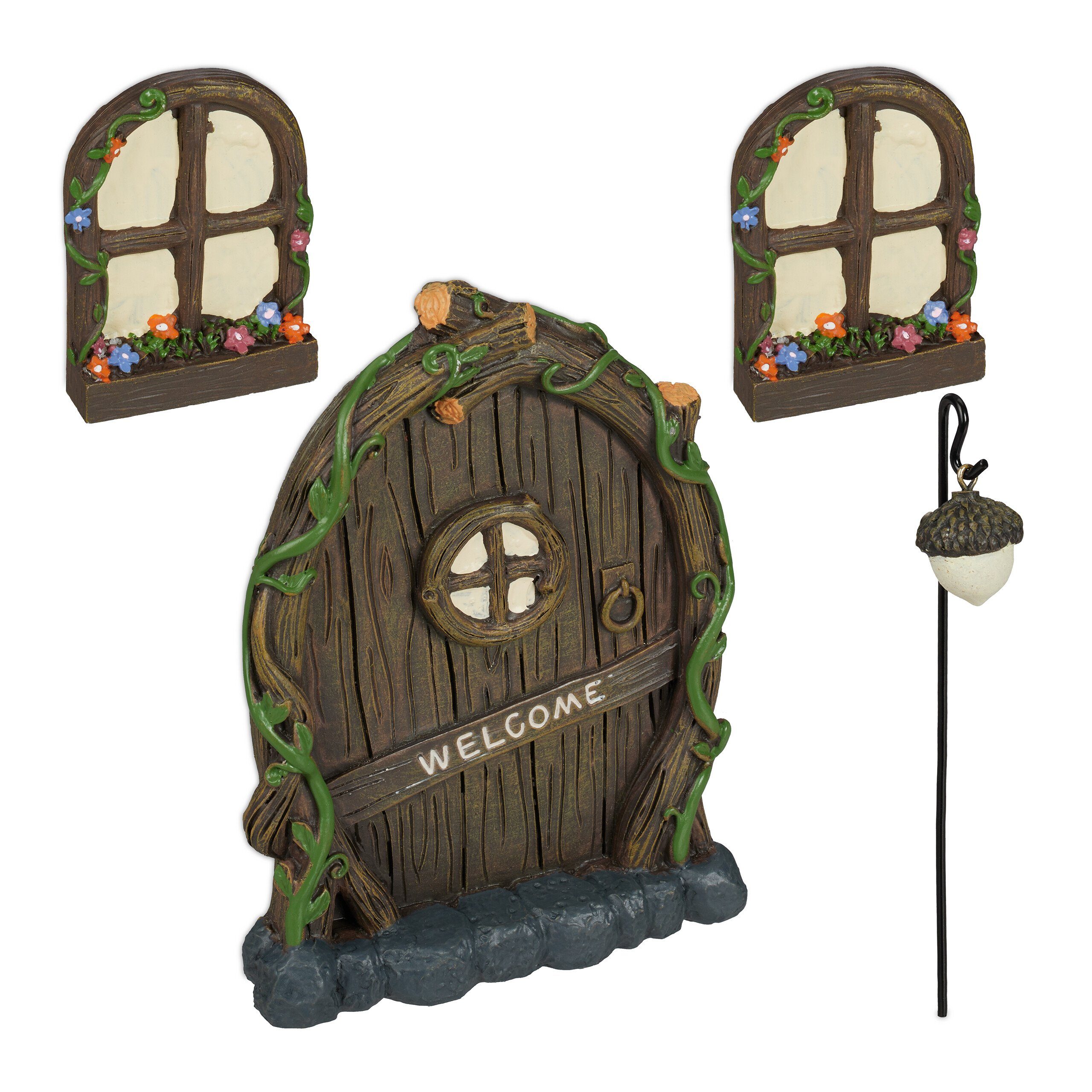relaxdays Gartenfigur Feentür Set "Welcome" günstig online kaufen