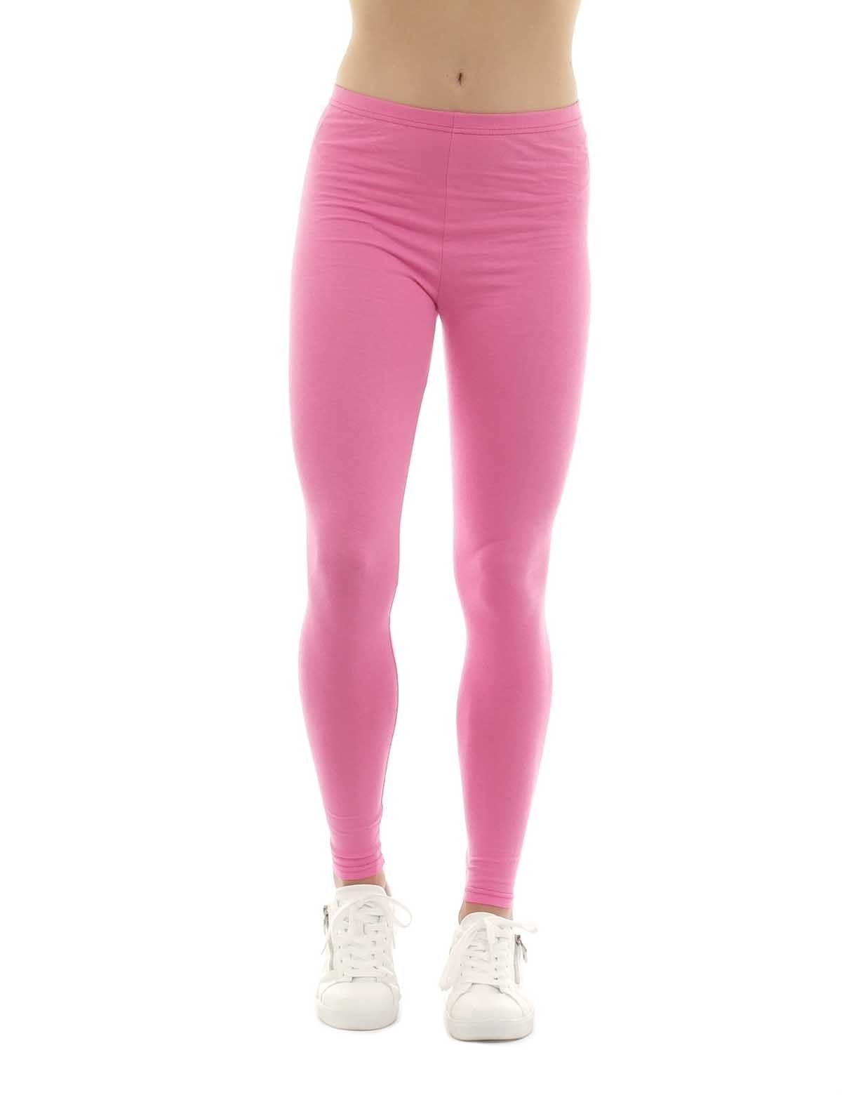 F&K-Mode Leggings Damen Leggings lang Hose Baumwolle gummi rosa