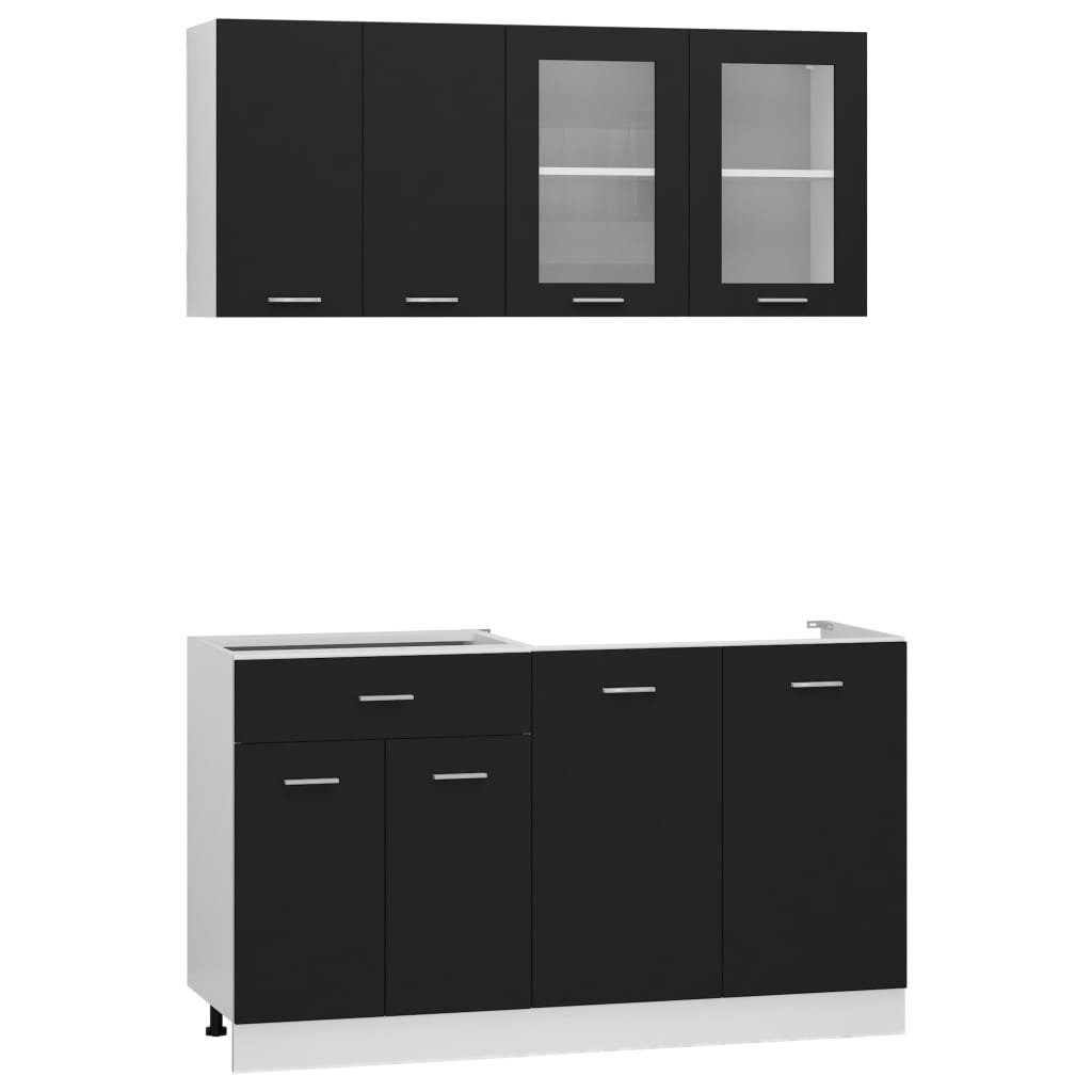 Küchenzeile,(4-St) Oberflächen Schwarz DOTMALL Pflegeleichte Küchenbuffet