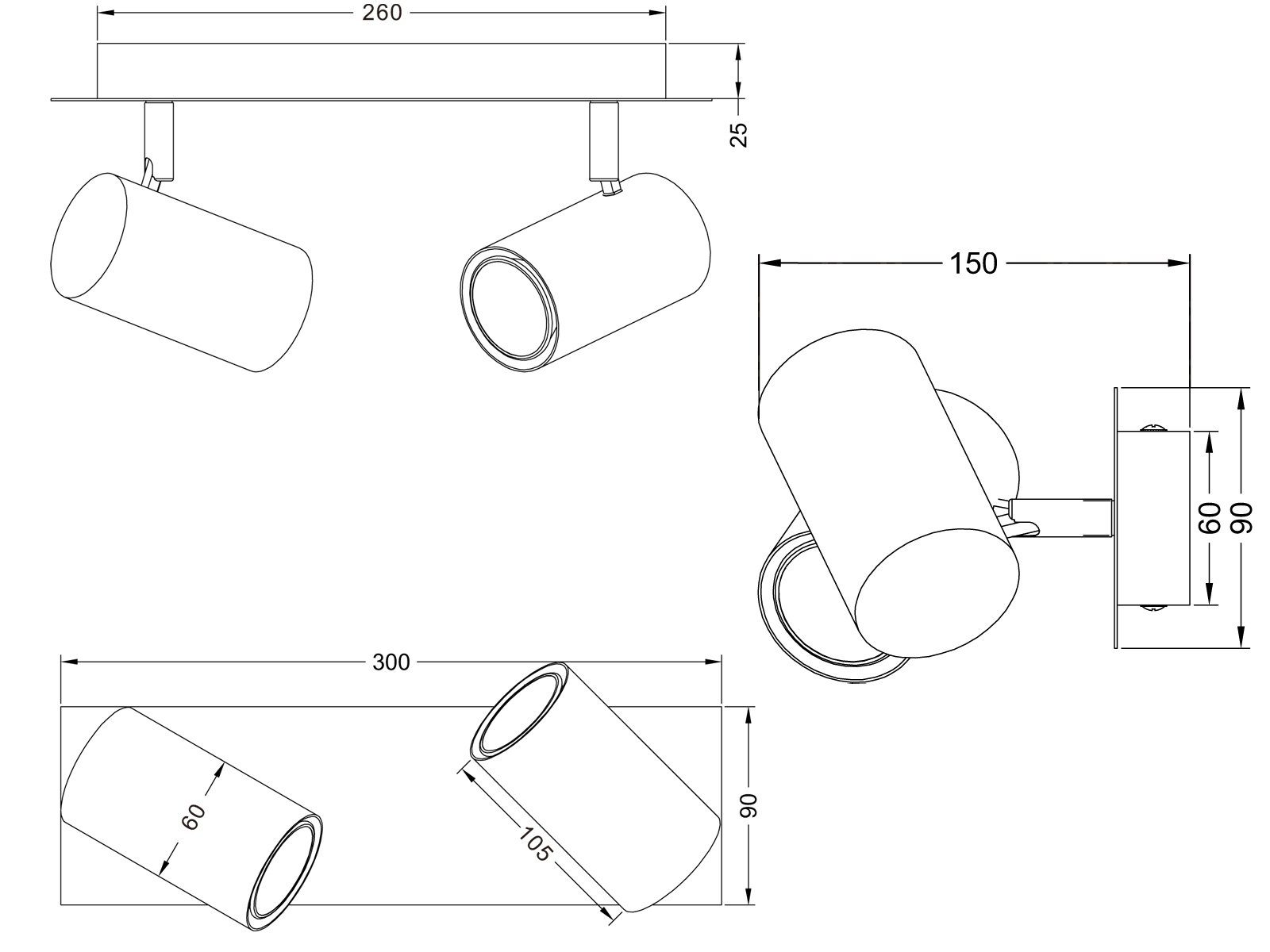 TRIO Leuchten LED Deckenstrahler, Dimmfunktion, LED wechselbar, Warmweiß, Decken-lampe innen Treppenhaus, Balkenlampe Schwarz Gold, Breite 30cm