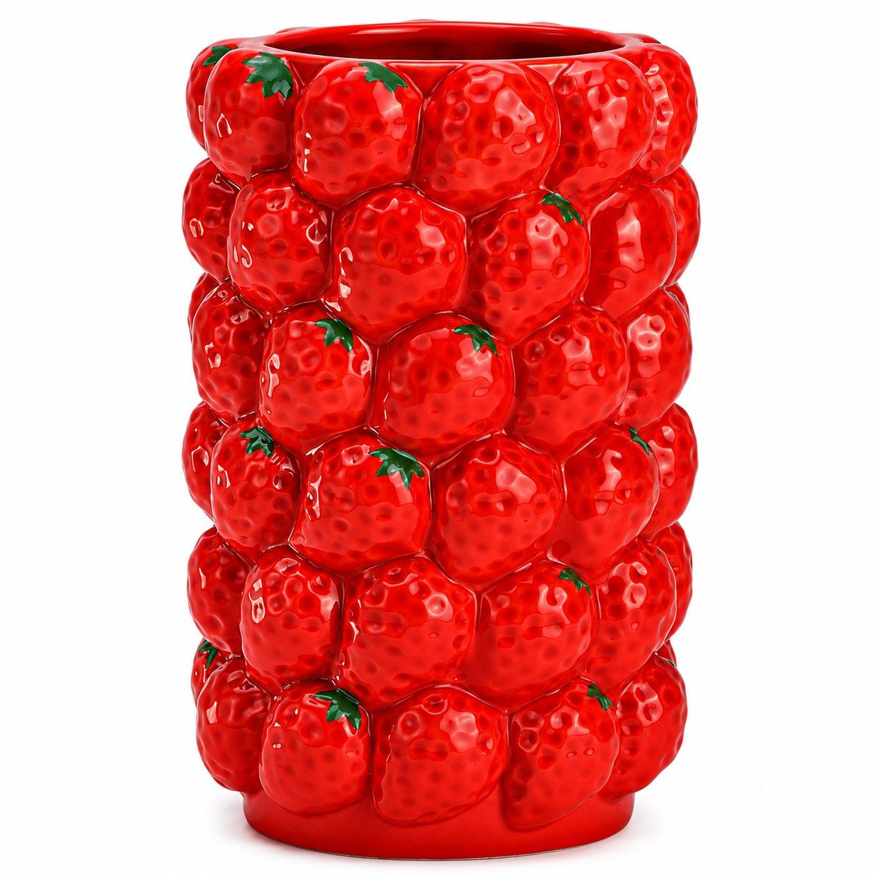 Wurm Dekovase Keramikvase Erdbeer Design 19 cm Rot Blumenvase Dekovase