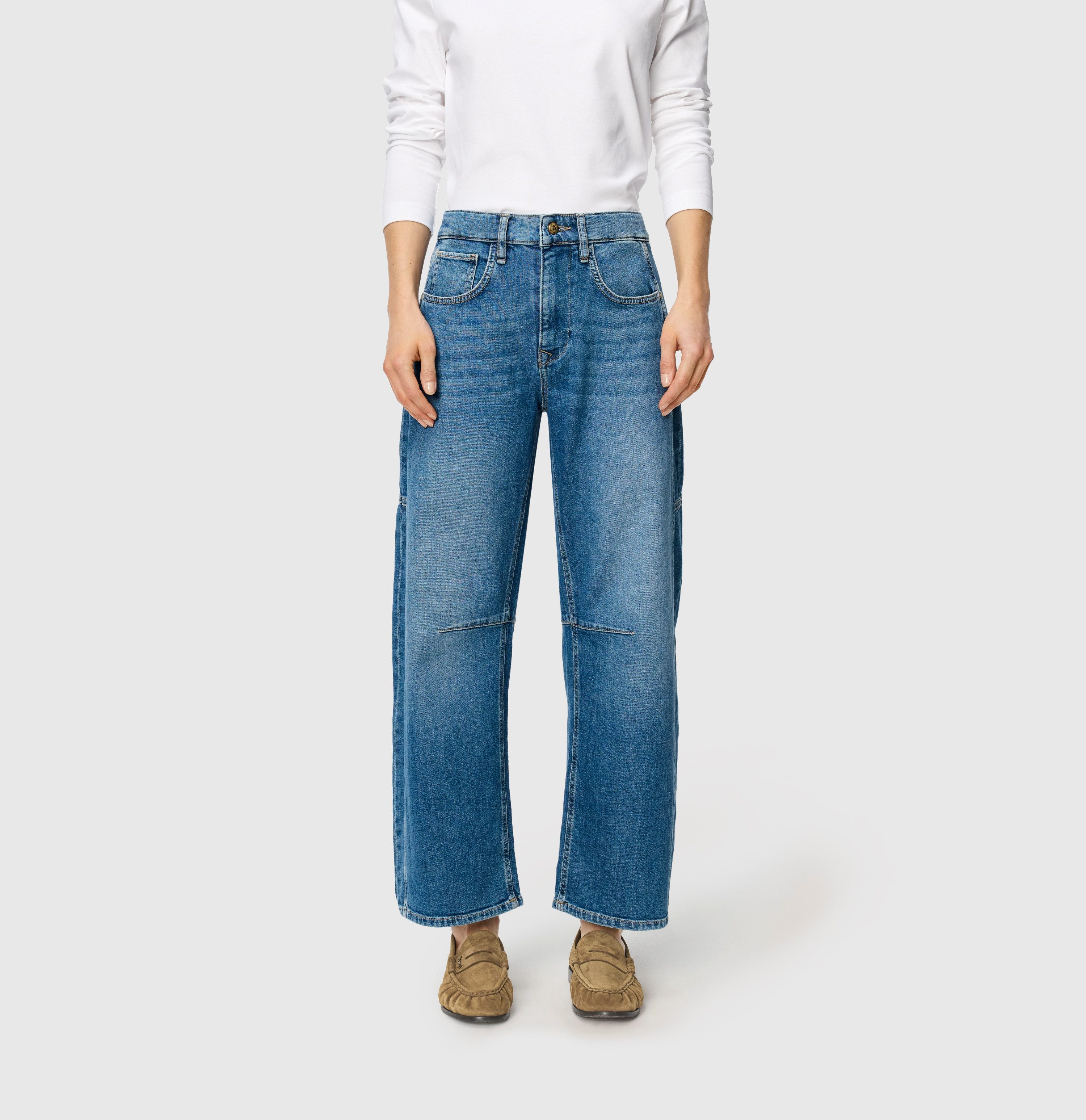 MAC 5-Pocket-Jeans OHIO Barrel Barrel Fit, Naht-Detail auf Kniehöhe