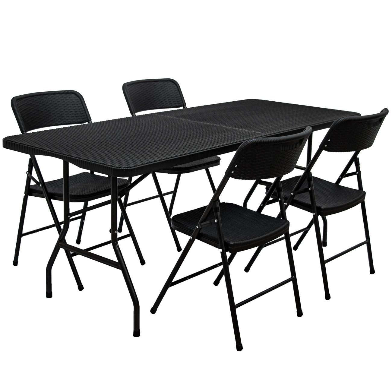 AMANKA Klapptisch Garten Sitzgruppe 180 cm Tisch mit 4 Stühlen Möbel, Set in Rattan-Optik Klappbar