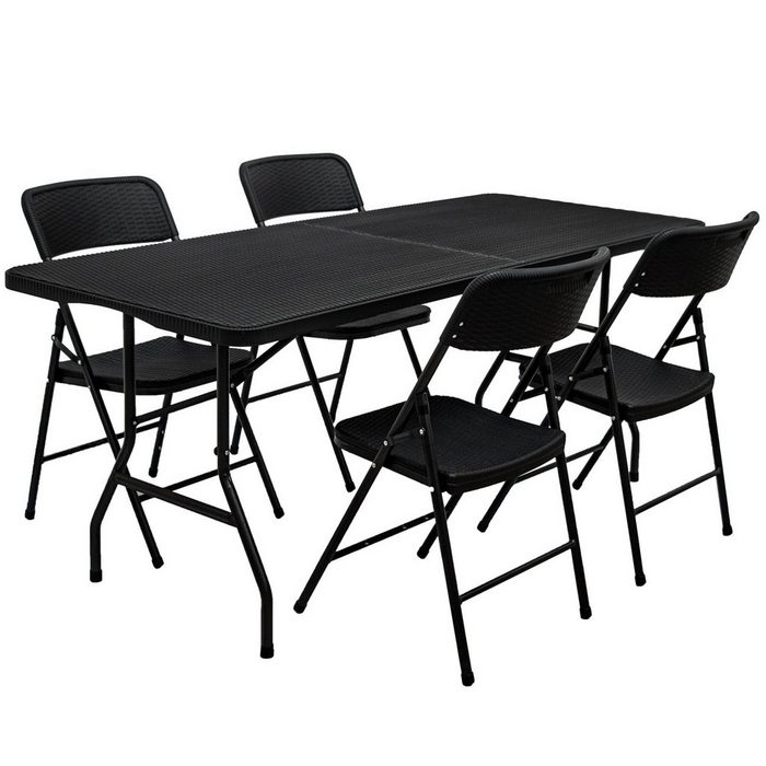 AMANKA Klapptisch Garten Sitzgruppe 180 cm Tisch mit 4 Stühlen Möbel Set in Rattan-Optik Klappbar