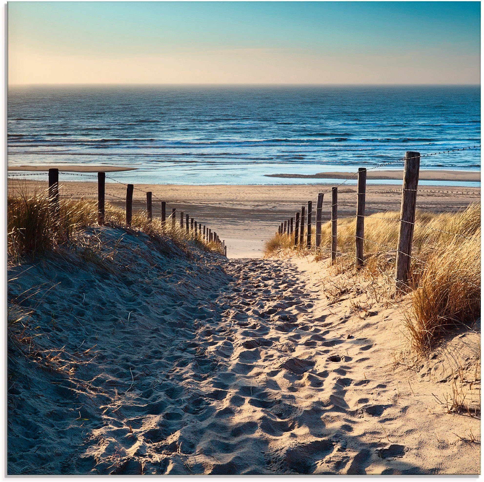 Artland Glasbild Weg zum Nordseestrand Sonnenuntergang, Strand (1 St), in verschiedenen Größen