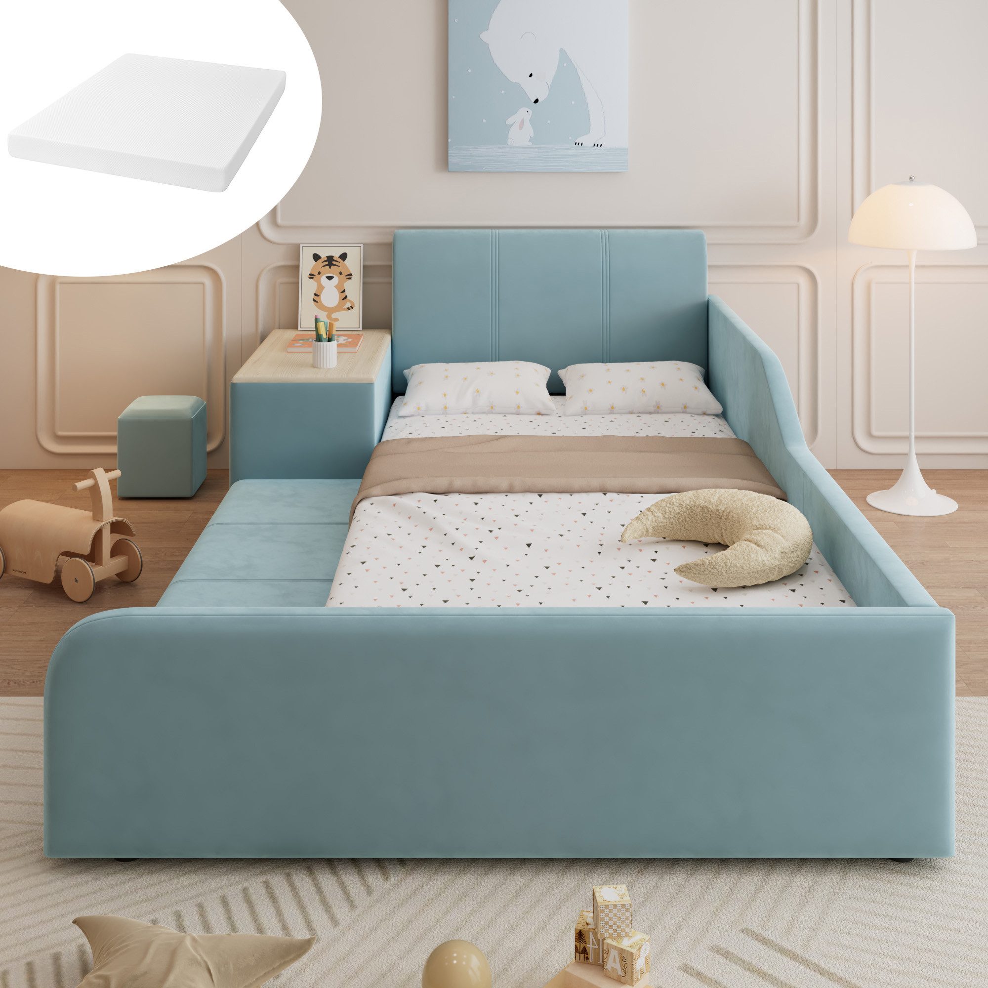 OKWISH Polsterbett Kinderbett Funktionsbett (mit Schreibtisch, günstig online kaufen