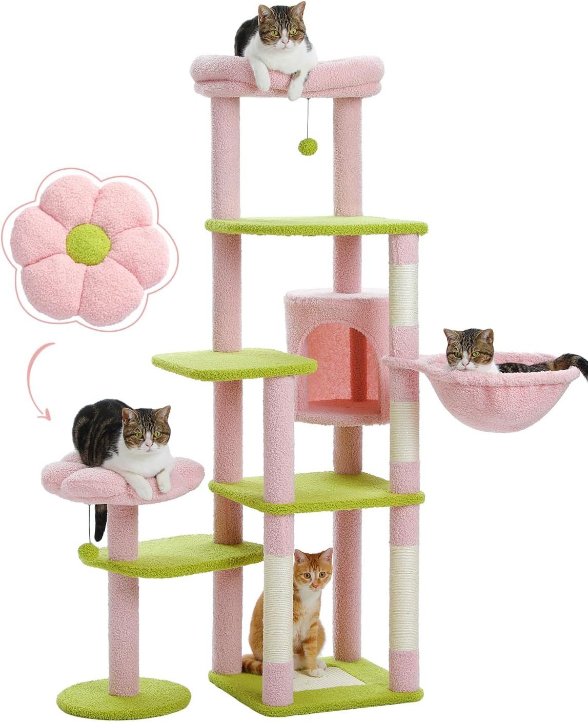 Kratzbaum Katzenturm mit großer Hängematte und Höhle für große Katze, 150cm