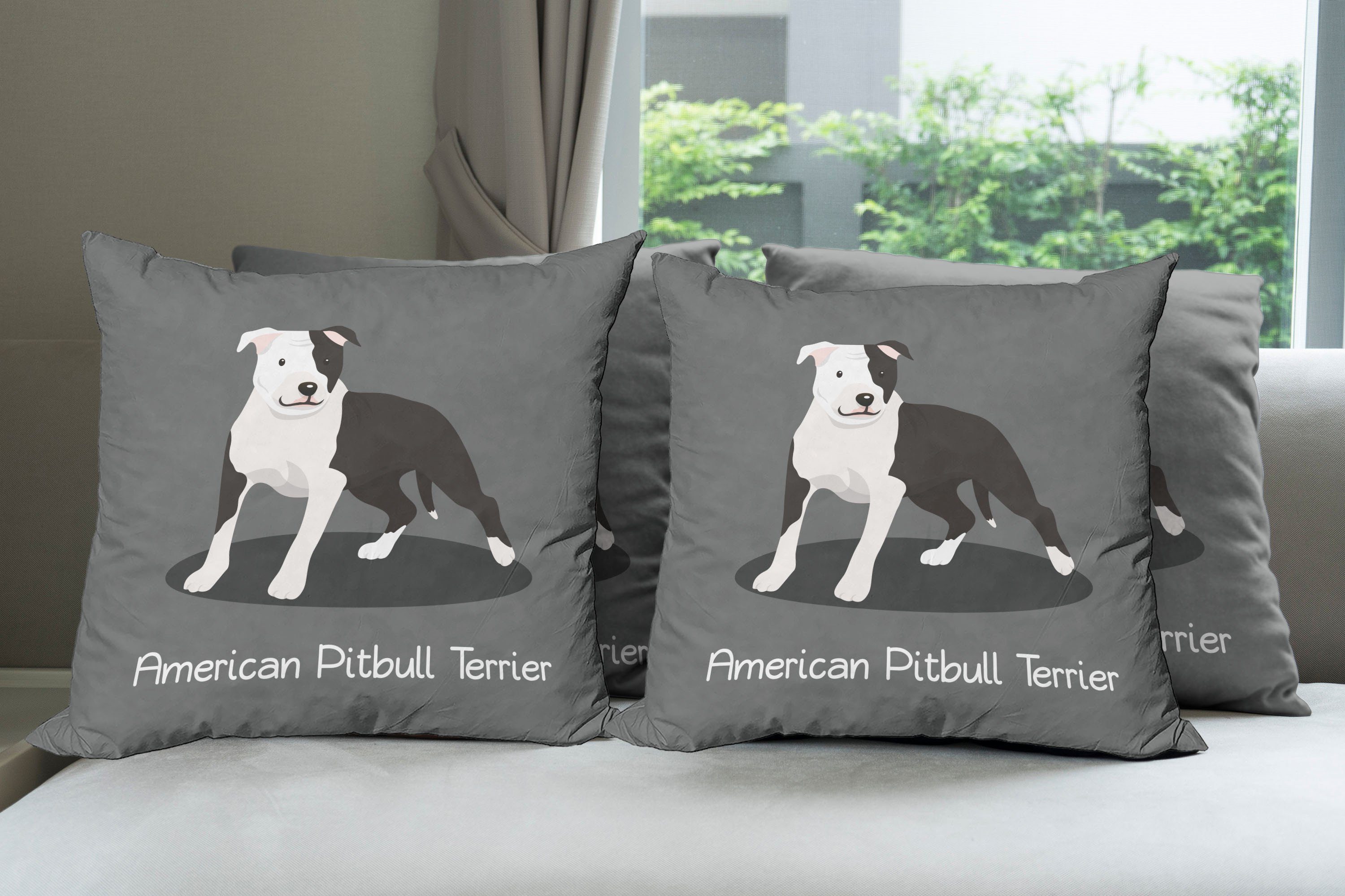 Stück), Amerikanischer Kissenbezüge Abakuhaus (4 Pitbull Accent Doppelseitiger Modern Digitaldruck, Cartoon-Terrier