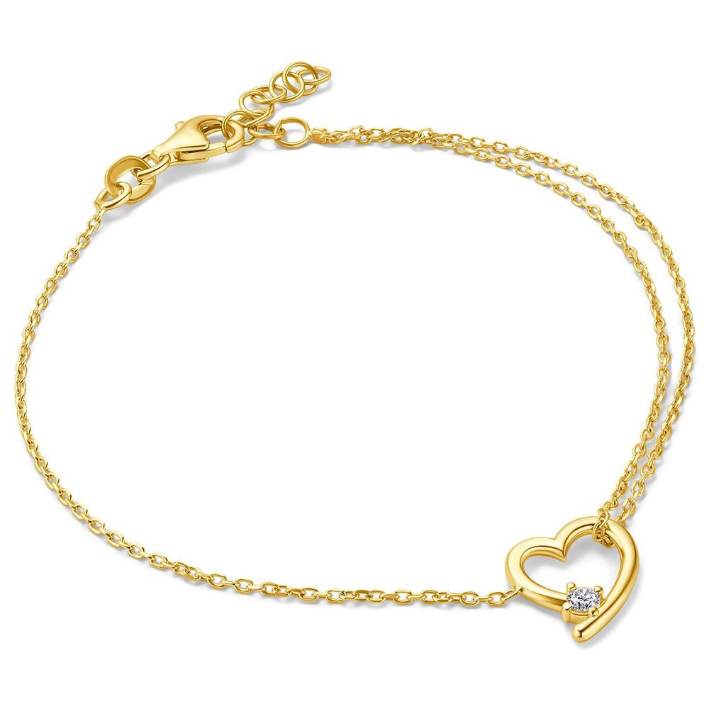 Armband TA002SB - mit Herz & Zirkonia 925 Sterling Silber vergoldet 18Kt Gold