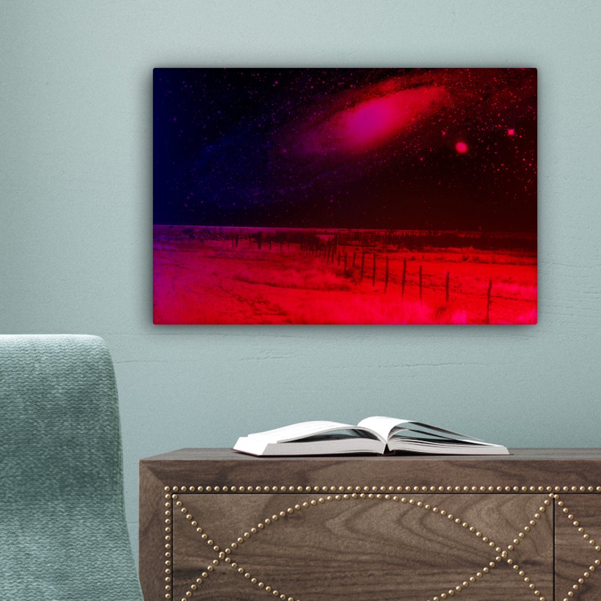30x20 OneMillionCanvasses® Sternenhimmel, (1 Aufhängefertig, Rot - - cm Wandbild Galaxie Leinwandbild Wanddeko, St), Leinwandbilder,