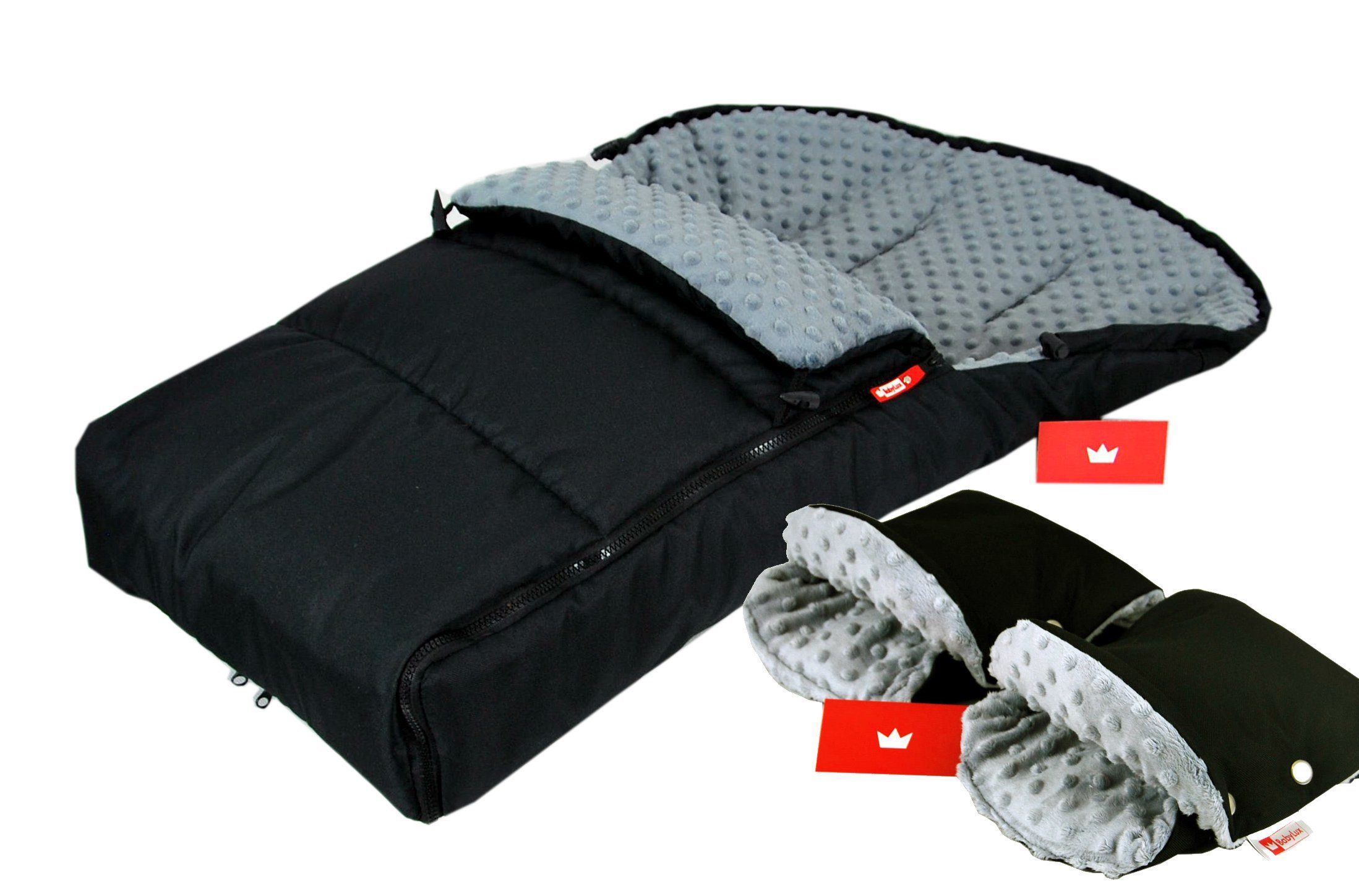 Kinderwagen / Thermo Handmuff, Muff MINKY Babyschale 3tlg Buggy + Schwarz BABYLUX Fleece BabyLux dunkel Grau + Fußsack Muff Fußsack