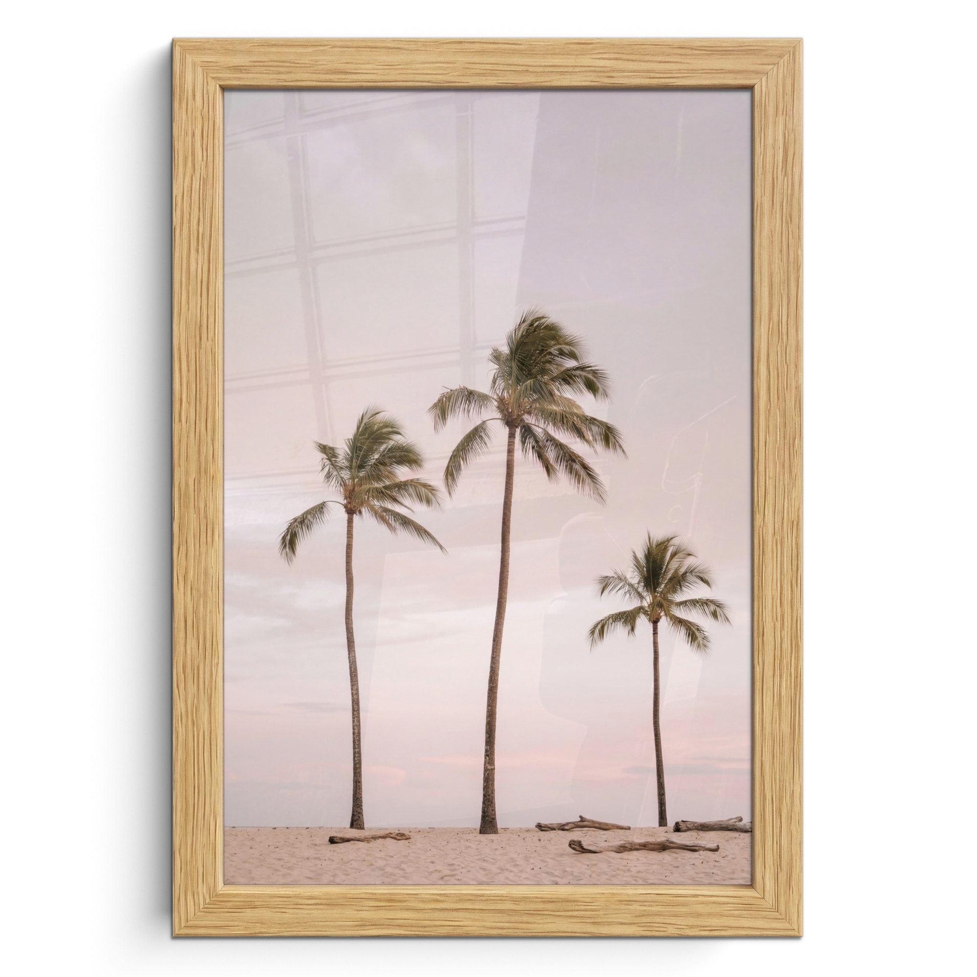 MuchoWow Poster Palmen - Sonnenuntergang - Rosa, (1 St), Bilderrahmen, Zimmer Deko, Bild für Wohnzimmer, 20x30 cm