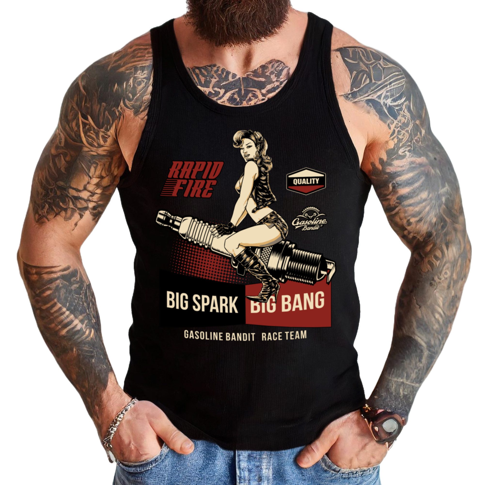 GASOLINE BANDIT® Tanktop Muskel Shirt für Schrauber, Racer, Oldtimer Fans: Big Spark Big Bang