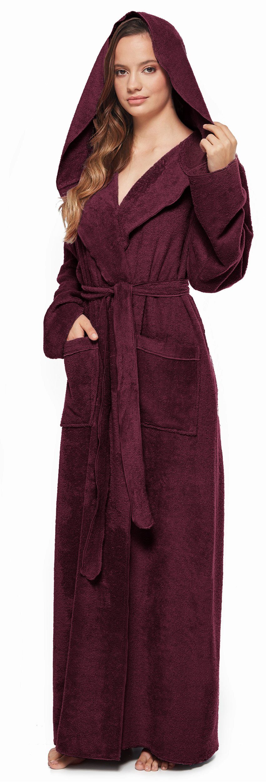 Arus Damenbademantel Angel, extra lang, mit Kapuze, ideal für Zuhause & Wel günstig online kaufen