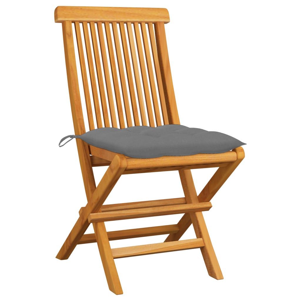 furnicato Gartenstuhl Klappbare Garten-Essstühle aus Naturholz mit grauen Polstern, 47x60x8 (2 St), Witterungsbeständige Sitzgruppe mit weichen Polstern und Lackfinish
