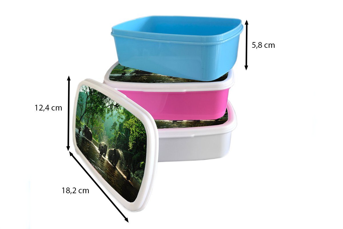 Erwachsene, für Kunststoff Elefant MuchoWow Bäume Lunchbox - Brotdose - Mädchen, - Kunststoff, Brotbox Tiere, Grün rosa (2-tlg), - Snackbox, Wasser Kinder,