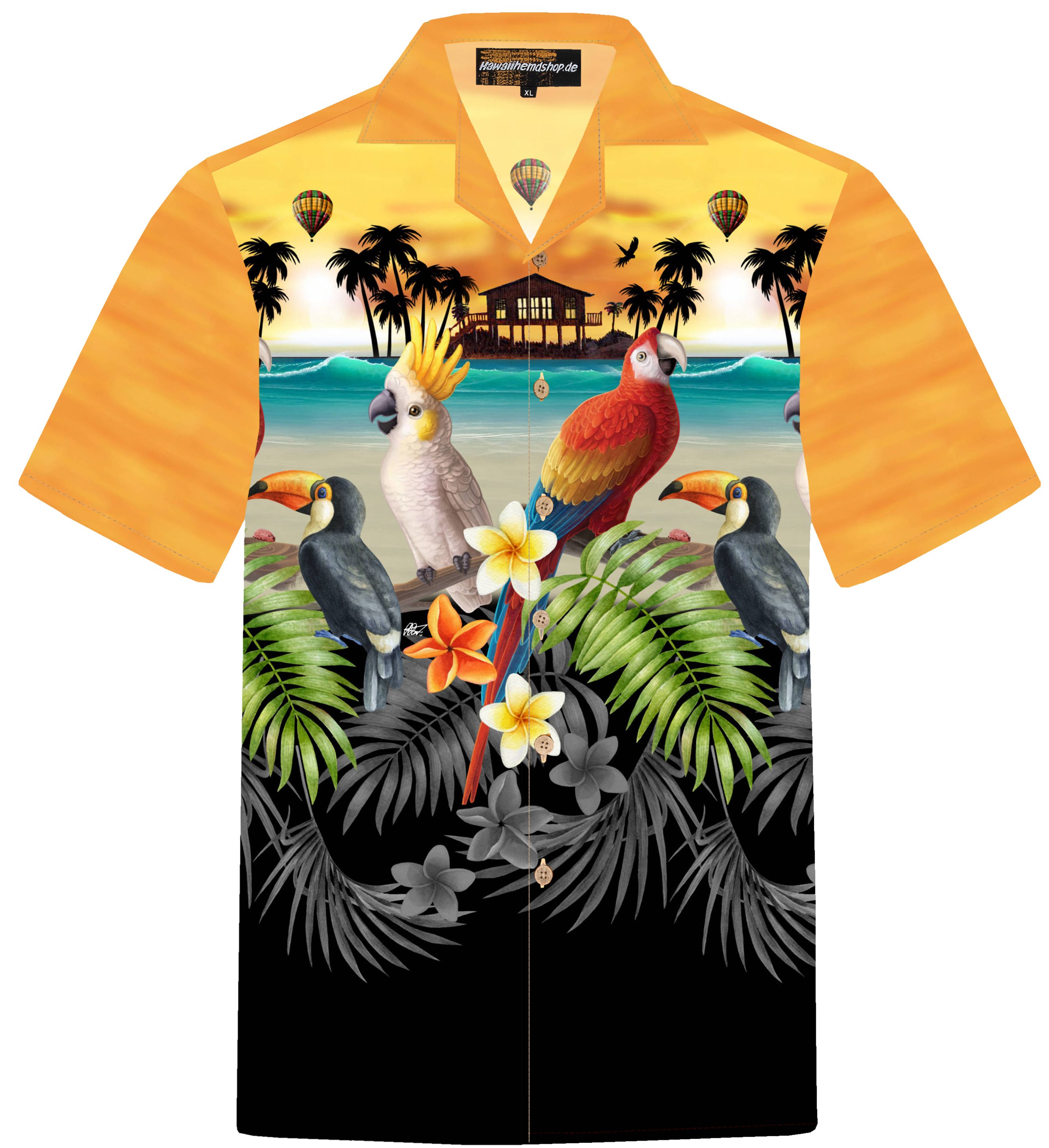 Hawaiihemdshop.de Hawaiihemd Hawaii Hemd Herren Baumwolle Kurzarm Hawaiihemd mit Papageien