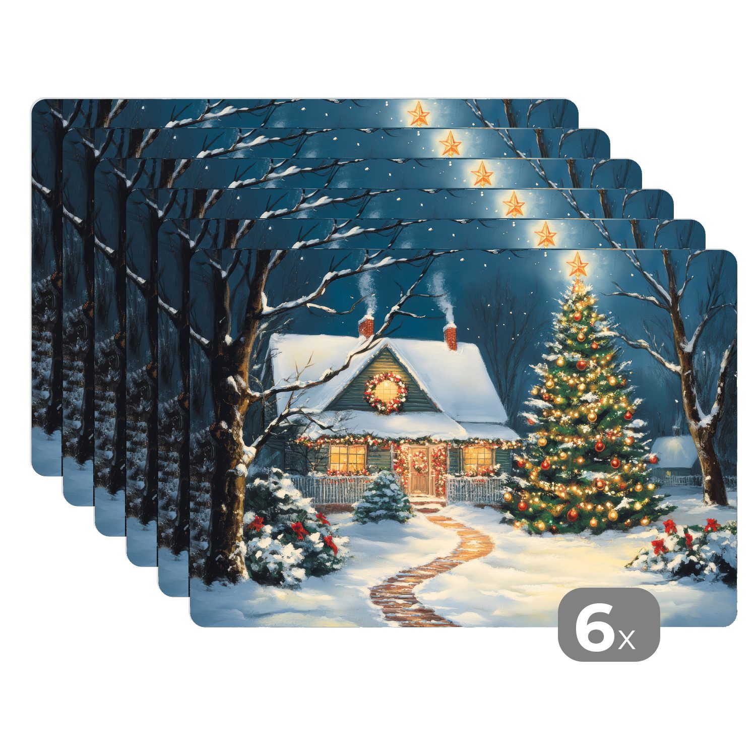 MuchoWow Platzset Weihnachten - Weihnachtsbaum - Winter - Zuhause - Schnee, günstig online kaufen