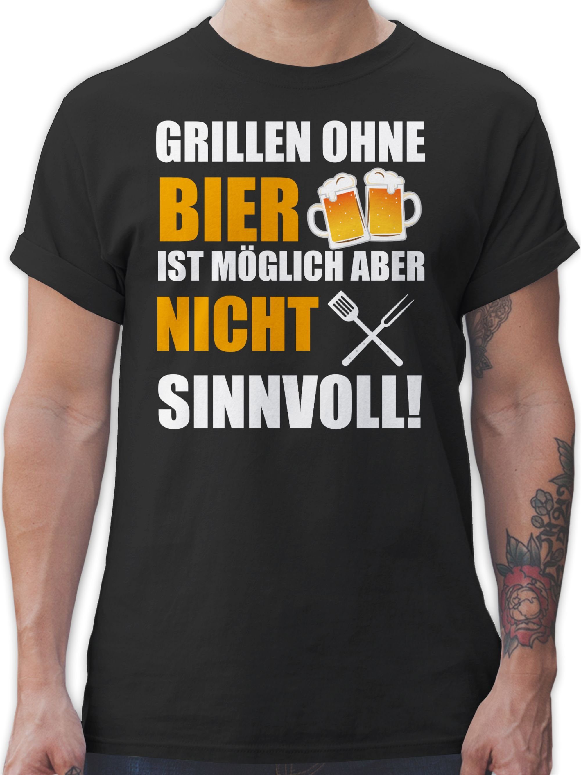 Shirtracer T-Shirt Grillen ohne Bier ist nicht sinnvoll weiß Grillzubehör & Grillen Geschenk 01 Schwarz