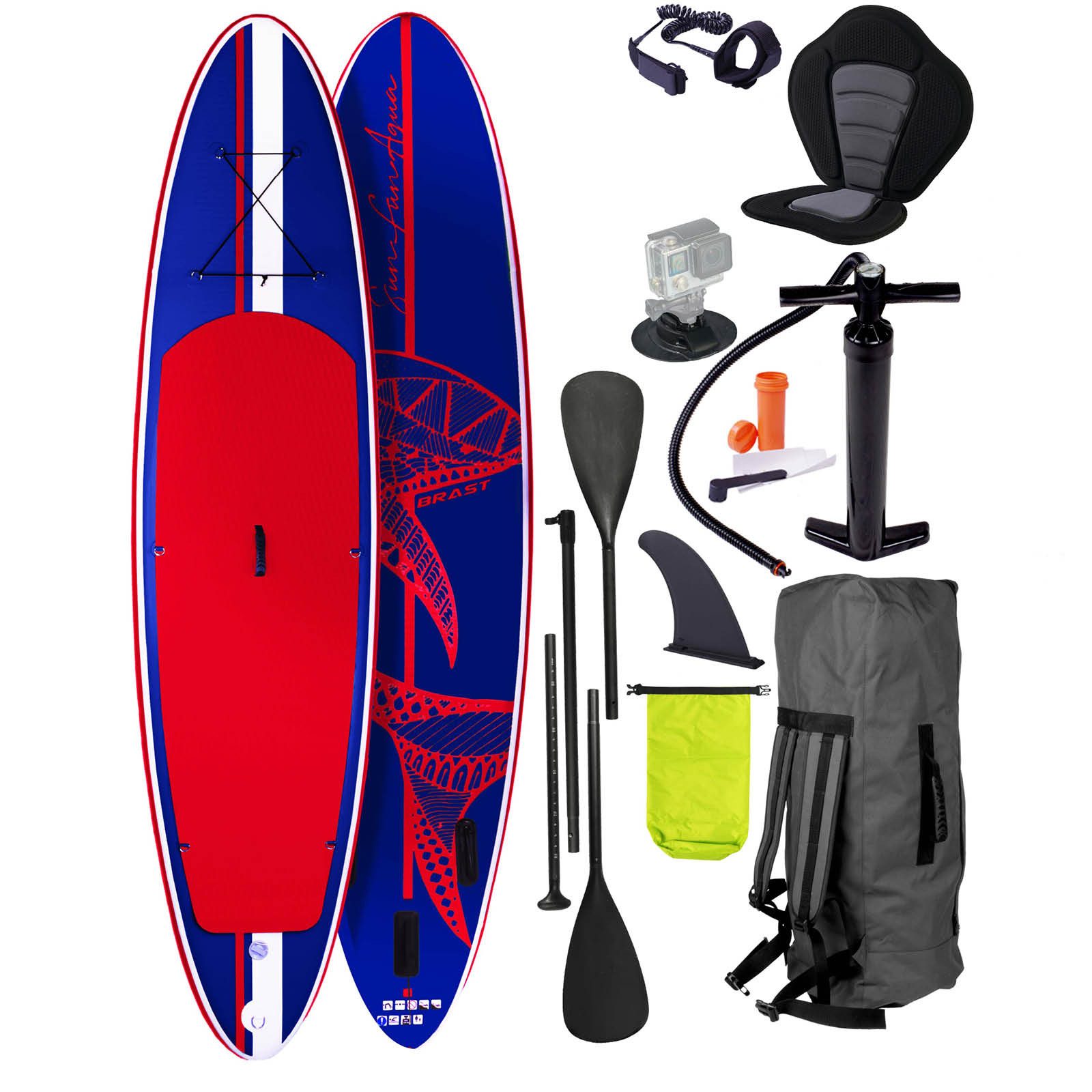 BRAST SUP-Board Shark, 320x81x15cm, inkl. Sonderzubehör, Aufblasbares Stand up Paddle, (8 Designs), 5 Jahre Garantie