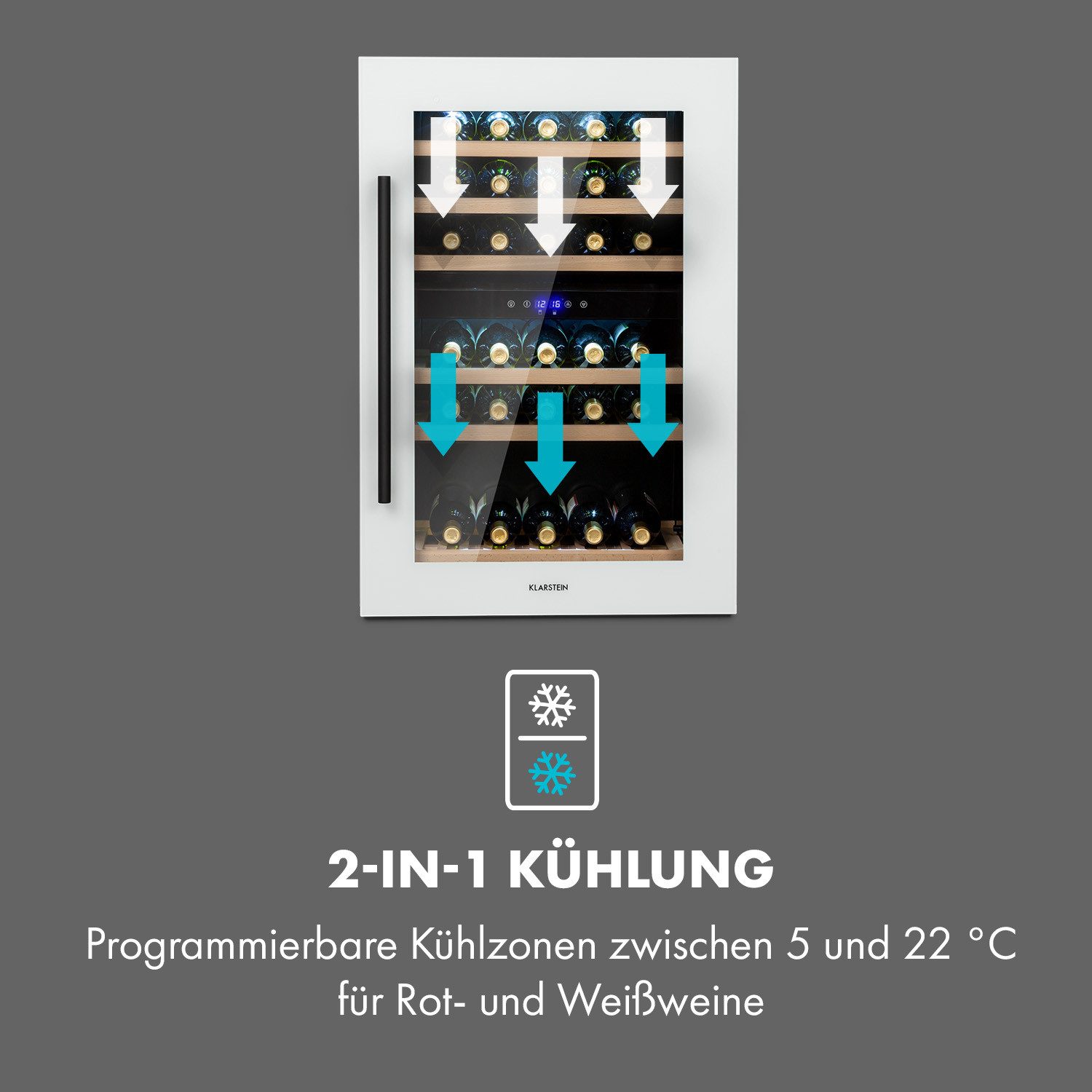 Klarstein Weinkühlschrank Vinsider 41 bottle Duo, für 41 Standardflaschen á 0,75l,2 Zonen Wein Flaschenkühlschrank Weintemperierschrank Weinschrank