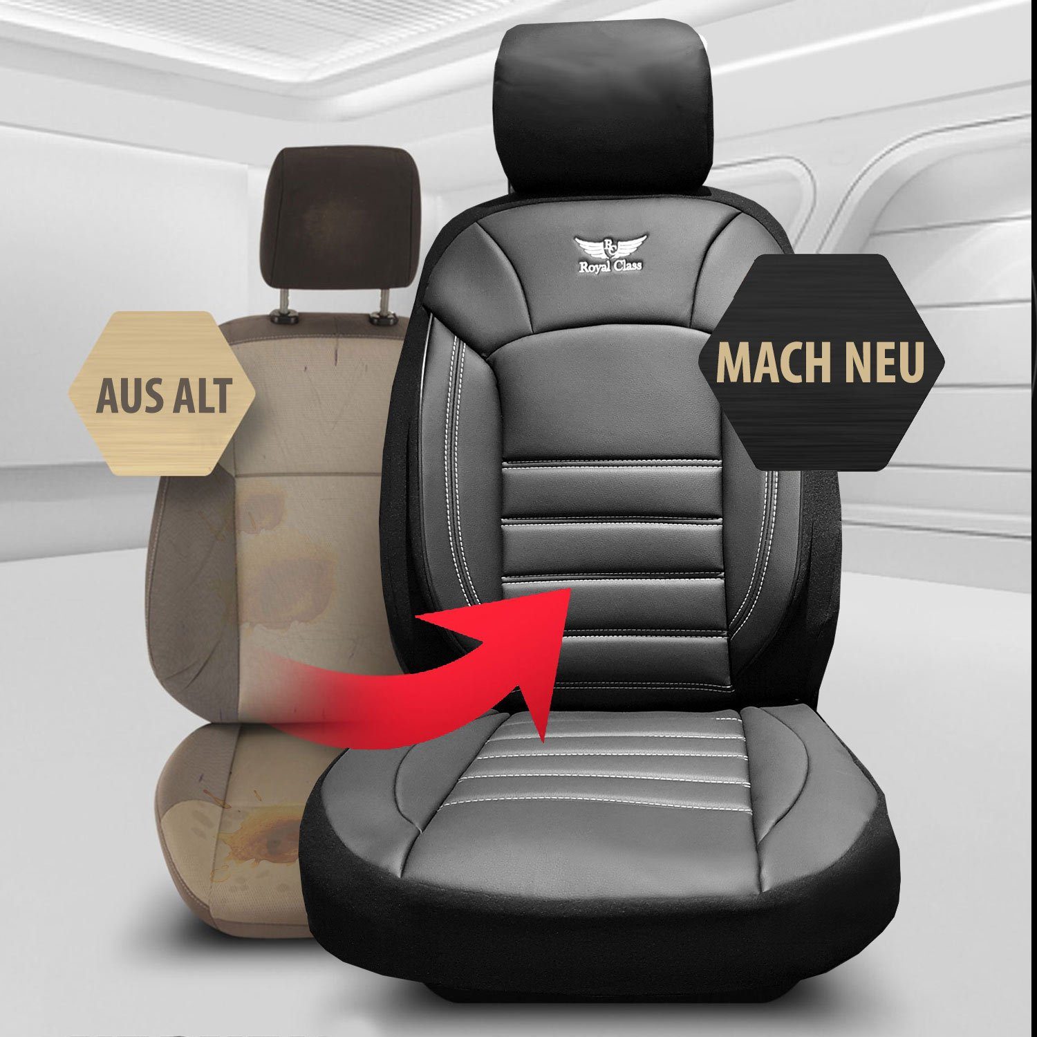 RoyalClass® Autositzbezug Sitzbezüge passend für für Audi A1 (Schwarz-Weiß),  Set