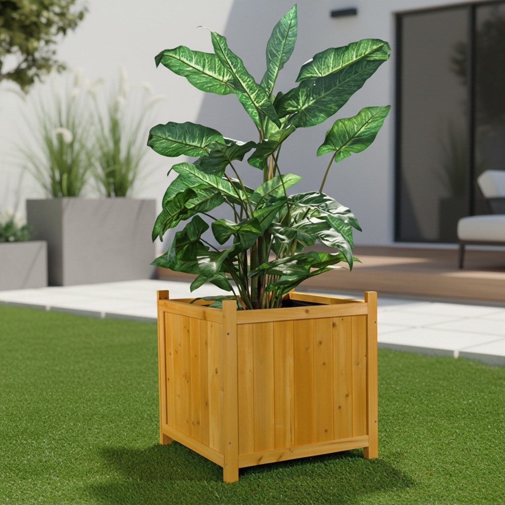 Melko Pflanzkübel Blumenkübel Pflanzkasten Blumentrog Holz 50x50cm Blumenkübel (Stück), Innenbereich mit schwarzer Schutzfolie