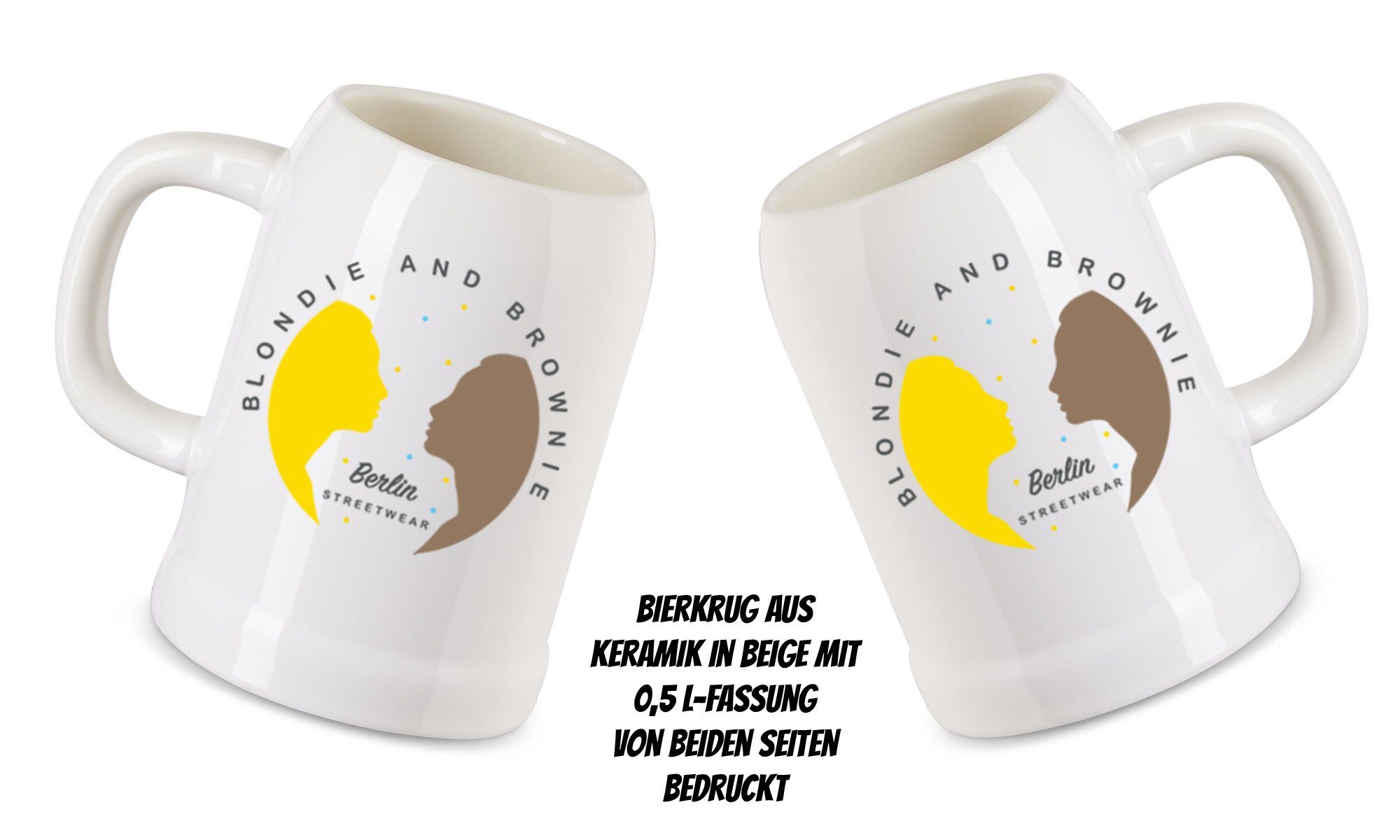 Brownie Keramik, mit Tag, Beige Vater Blondie Grill 0,5L & Geschenk Papa Bier Henkel Motive viele Bierkrug Fest