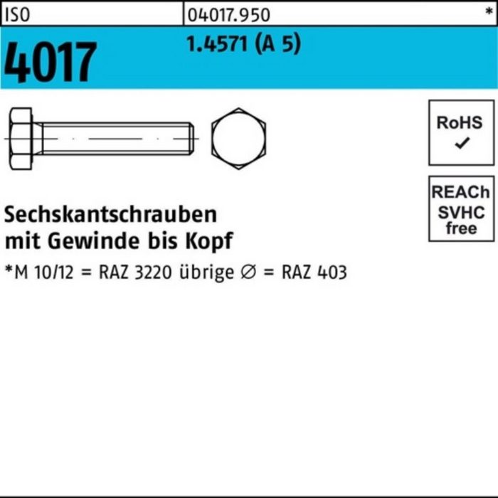 Bufab Sechskantschraube 100er Pack Sechskantschraube ISO 4017 VG M10x 45 A 5 1 StückISO 4017