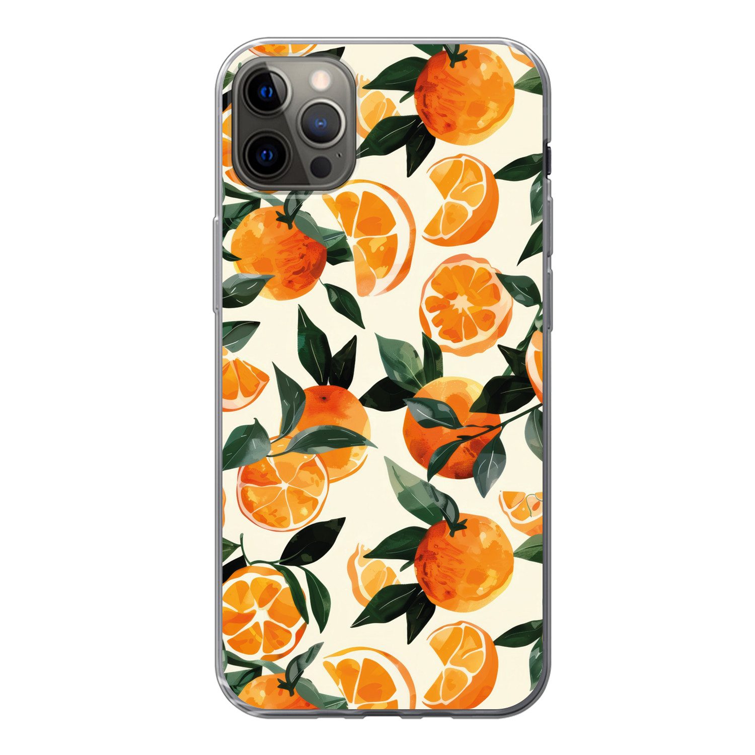 MuchoWow Handyhülle für Apple iPhone 13 Pro Max Orangen - Früchte - Blätter - Orange - Grü, Smartphone-Bumper, Print, Handy Schutzhülle Dünn