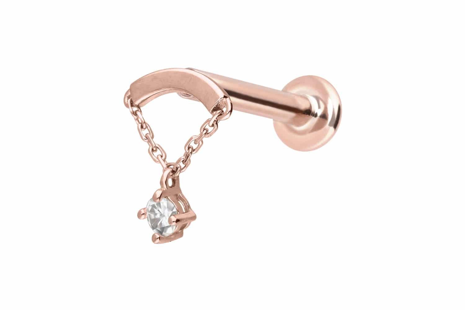 Piercing-Set 14 Karat Gold Labret mit Push Fit MOISSANIT + BOGEN + KETTE