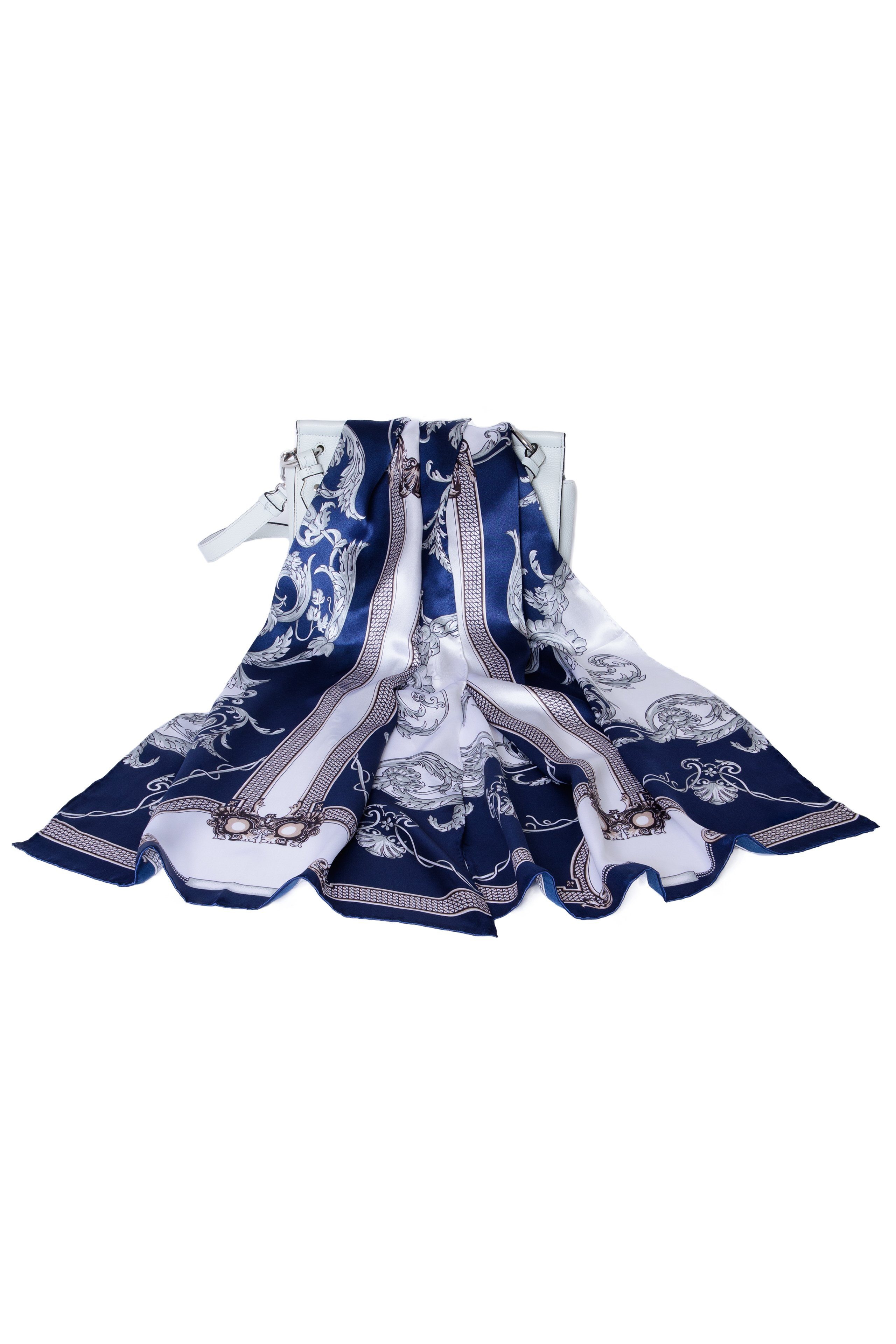 MayTree Seidenschal Floral Nachtblau Weiss, 55x175, leichter Damenschal, al günstig online kaufen