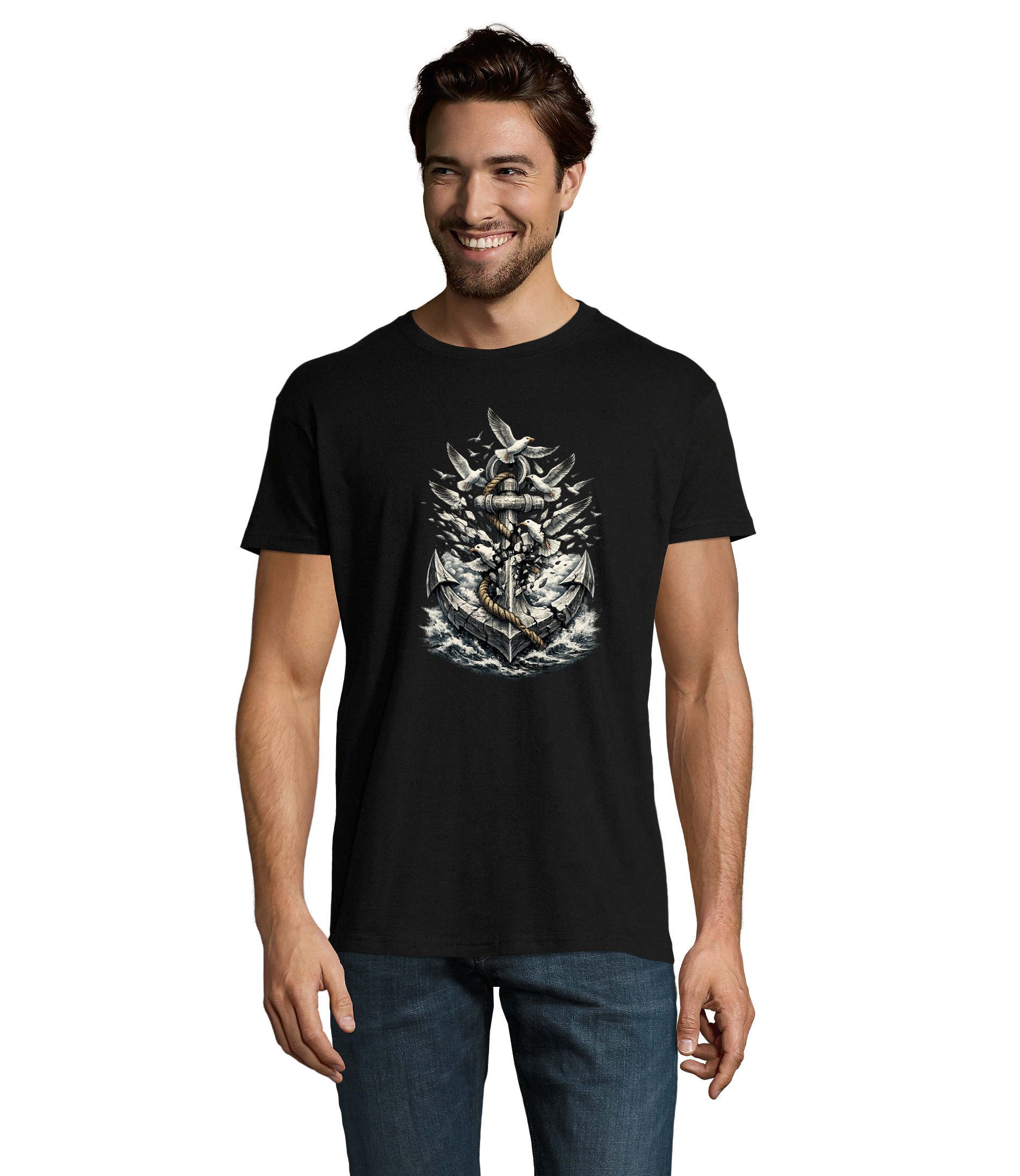 Blondie & Brownie T-Shirt Herren T Shirt Anker Möwe Maritim Retro Prints Rundhals Tee Baumwolle (Einzelartikel) AnkerMoeweVintageHerrenTeeFit