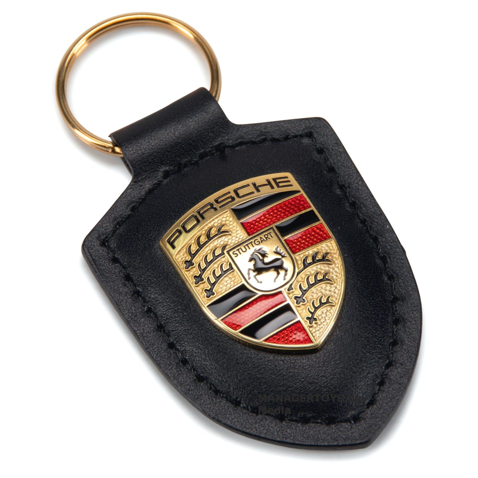 Porsche Schlüsselanhänger Wappen Porsche schwarz Leder Schlüsselanhänger