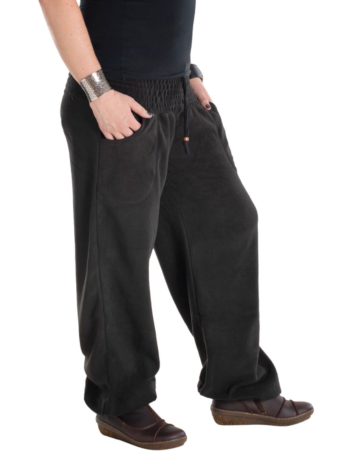 Hüfthose, Warme aus Haremshose Yoga Winter Fleecehose Style Vishes schwarz Fleece Hippie Goa, Thermohose