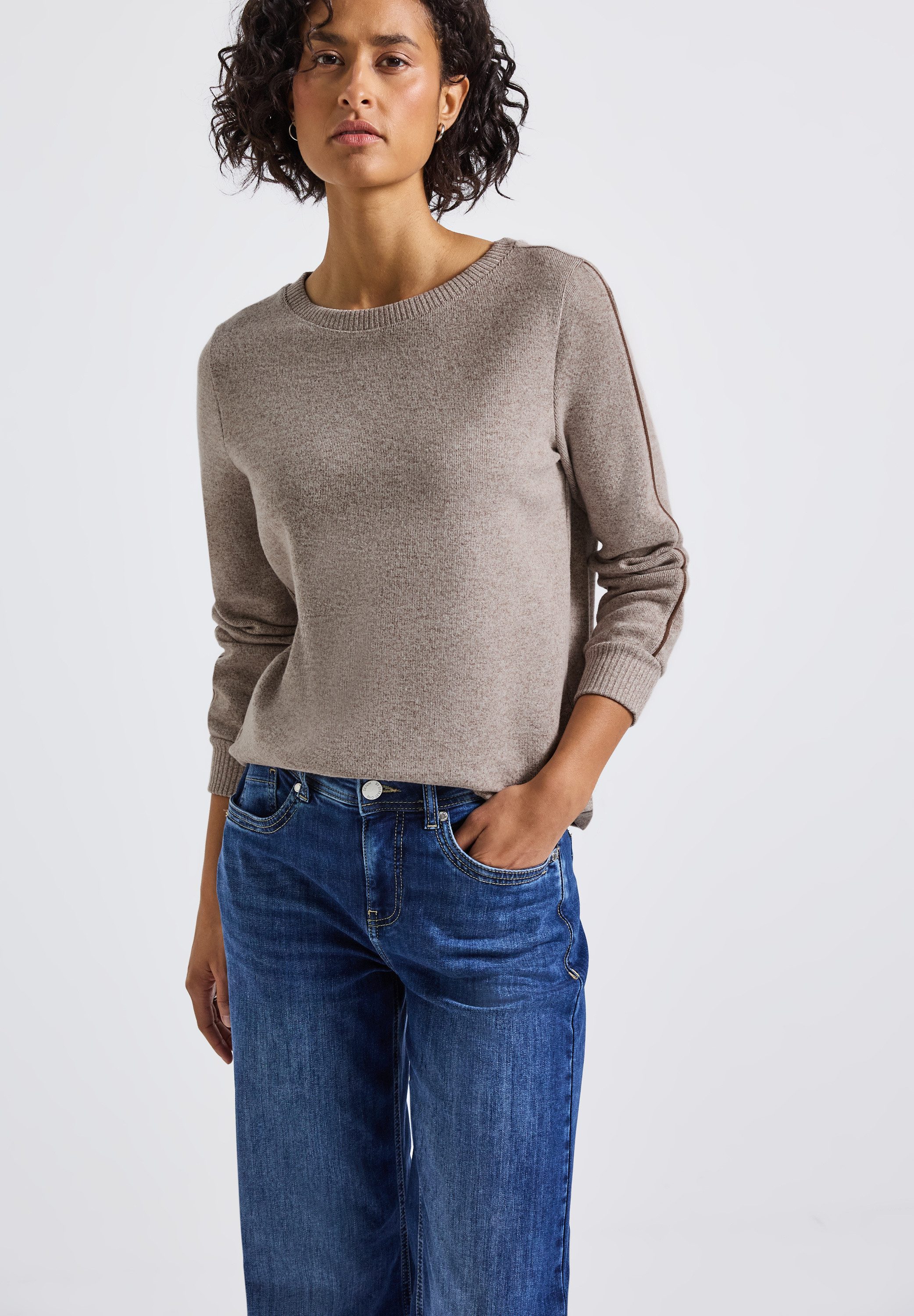 STREET ONE Strickpullover LTD QR cosy Shirt Langarmshirt mit Tape Details günstig online kaufen